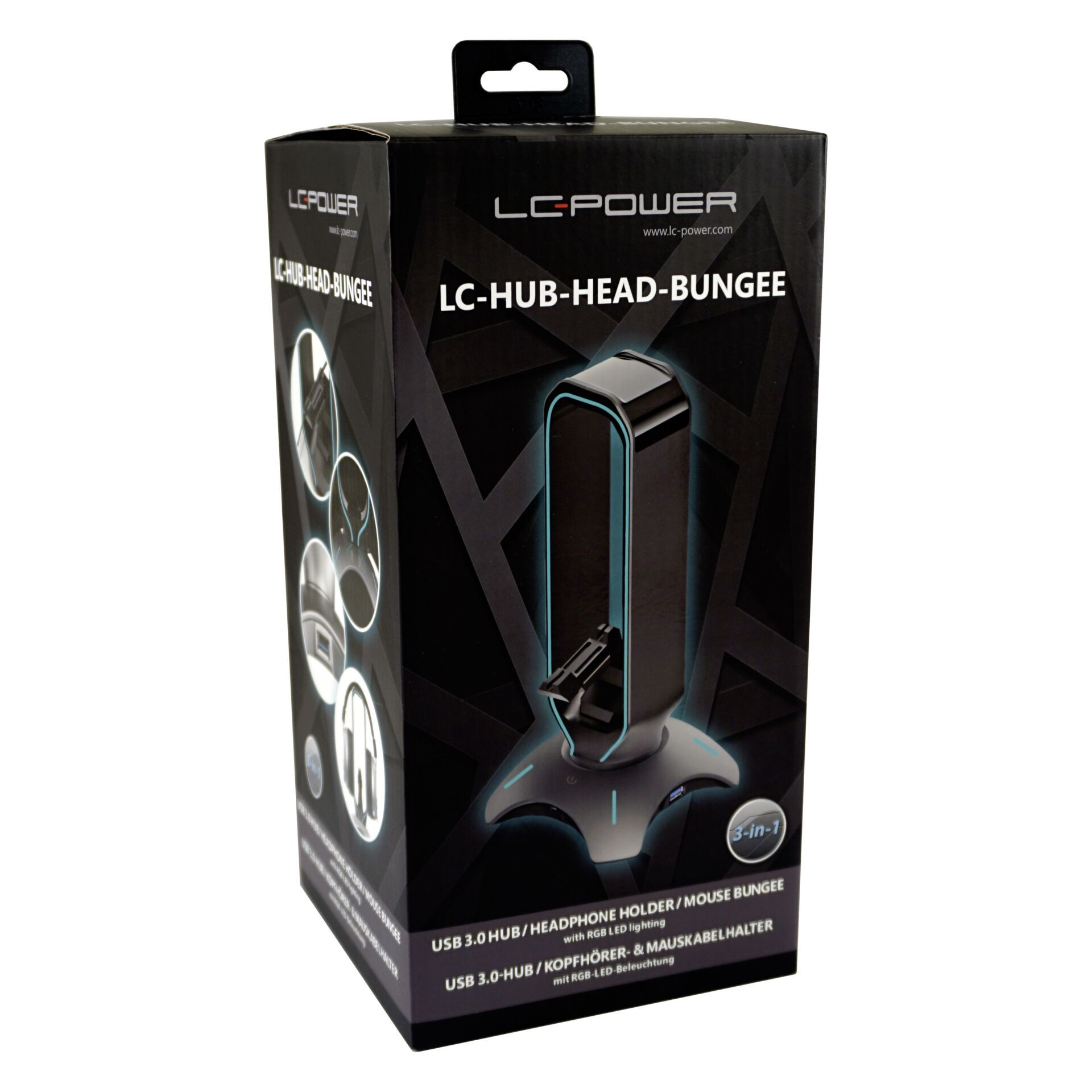 LC Power LC-HUB-HEAD-BUNGEE USB 3.0 Hub, Headphone Holder