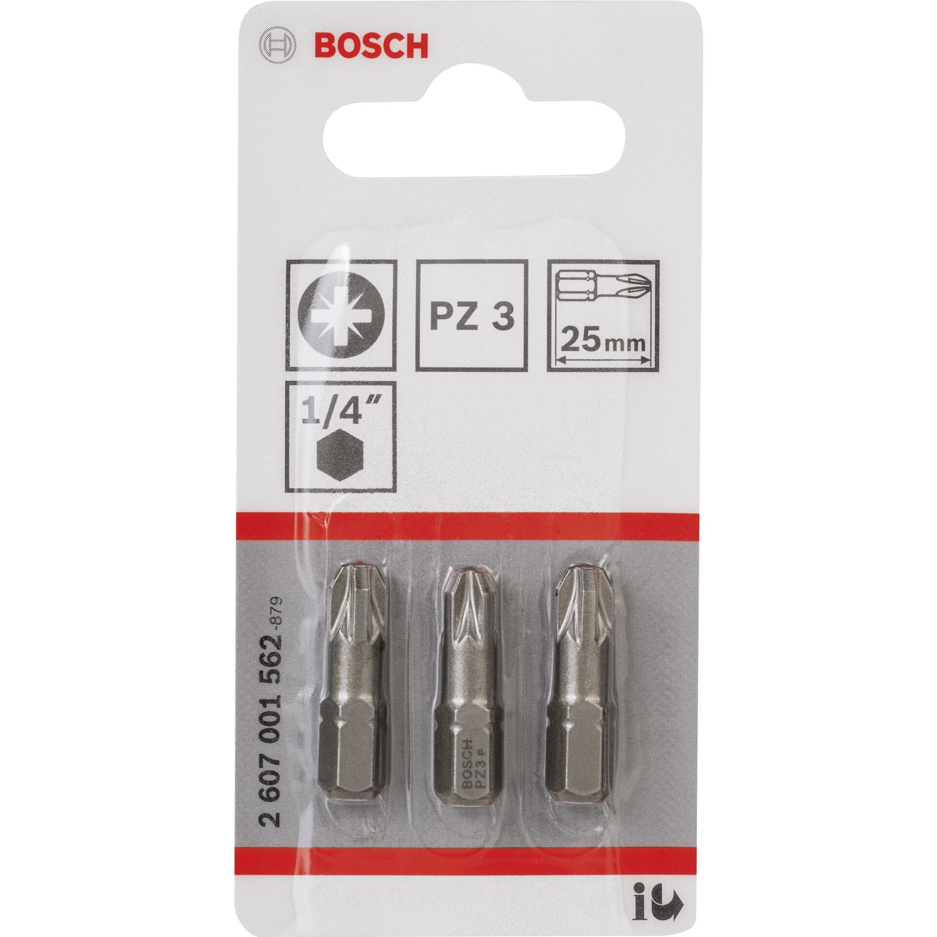 Bosch 3pcs PZ Screwdriver Bit PH3 XH 25mm