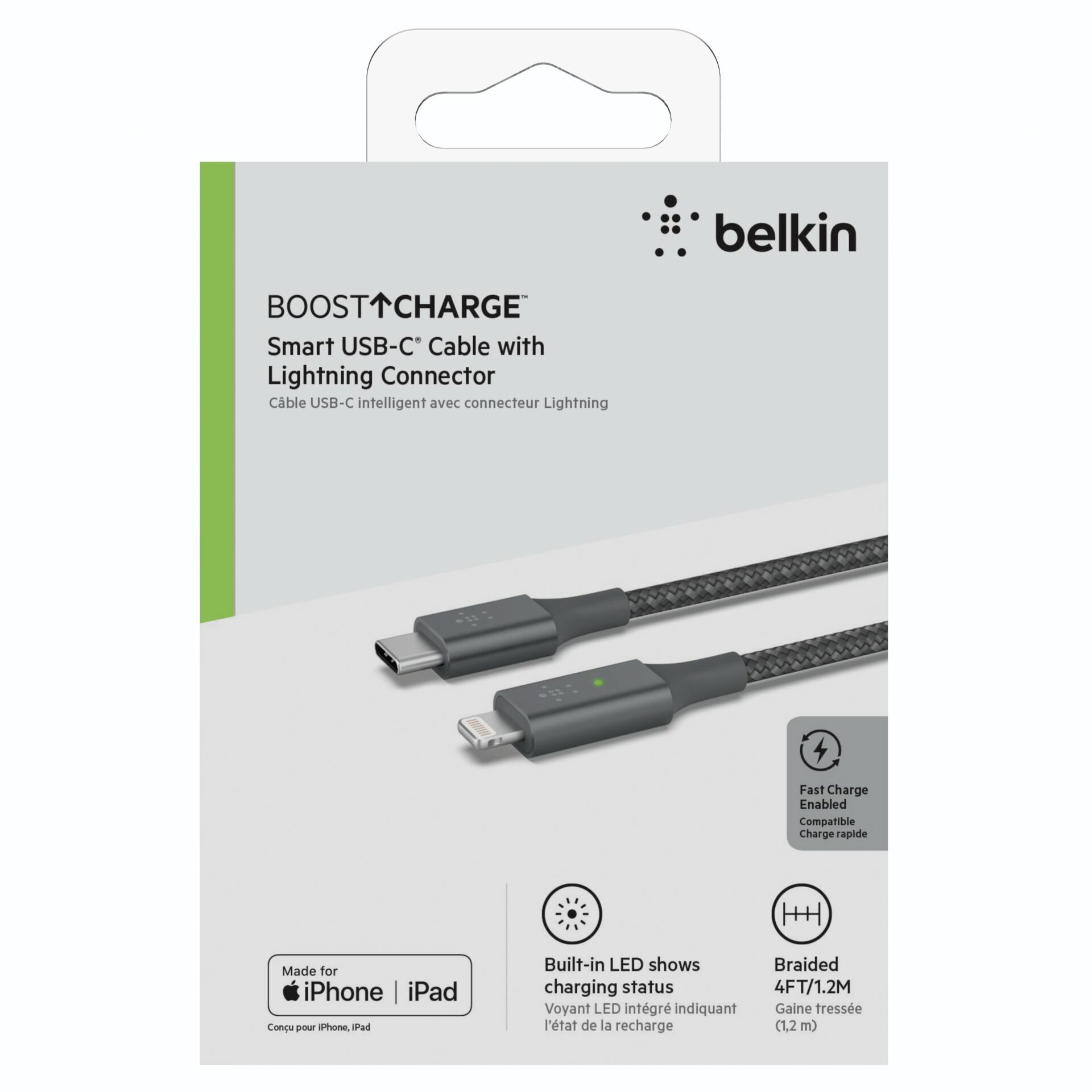 Belkin Smart LED cavo grig. 1,2m USB-C / Lightning   CAA006b