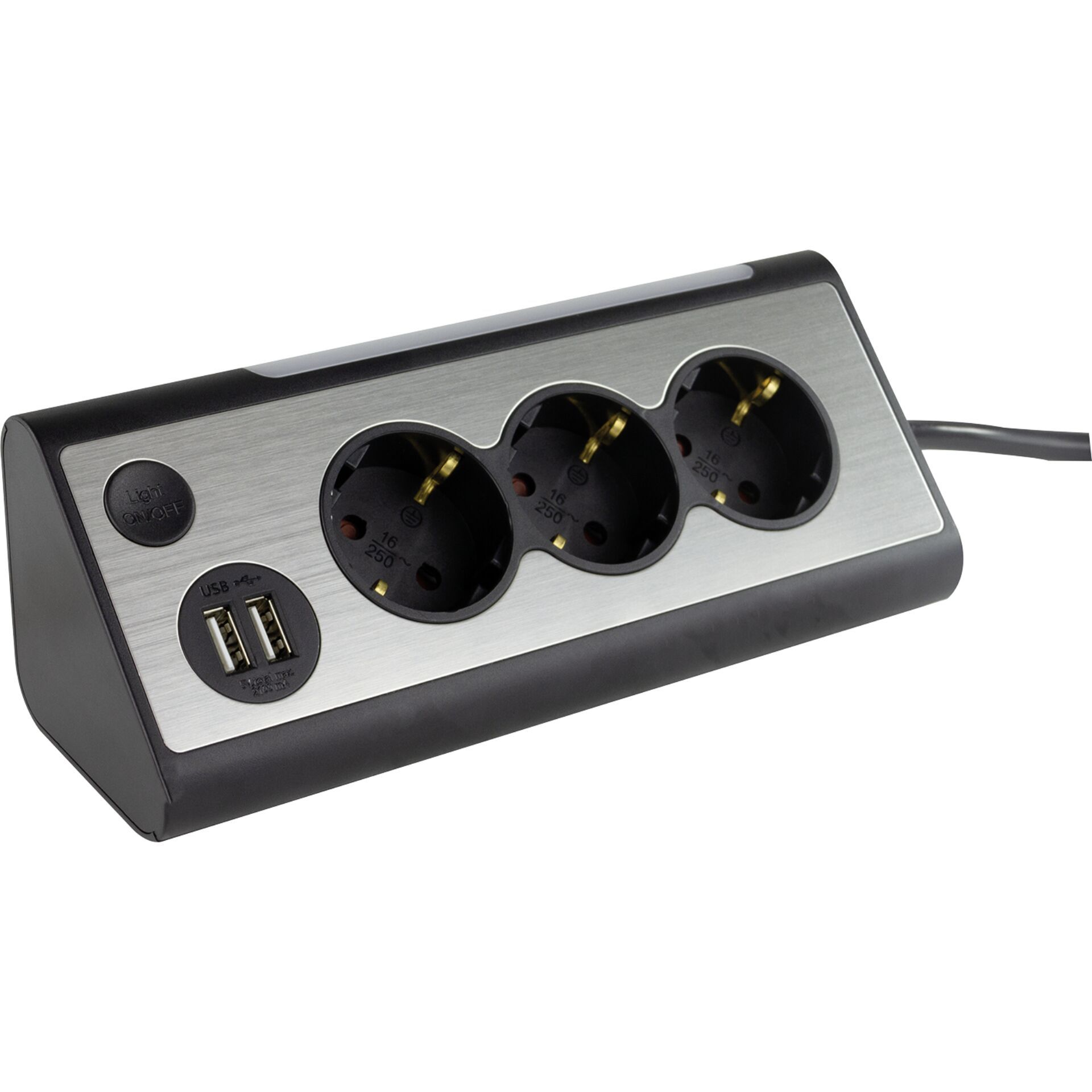 REV LIGHT SOCKET 3-fold Presa multipla + 2x USB