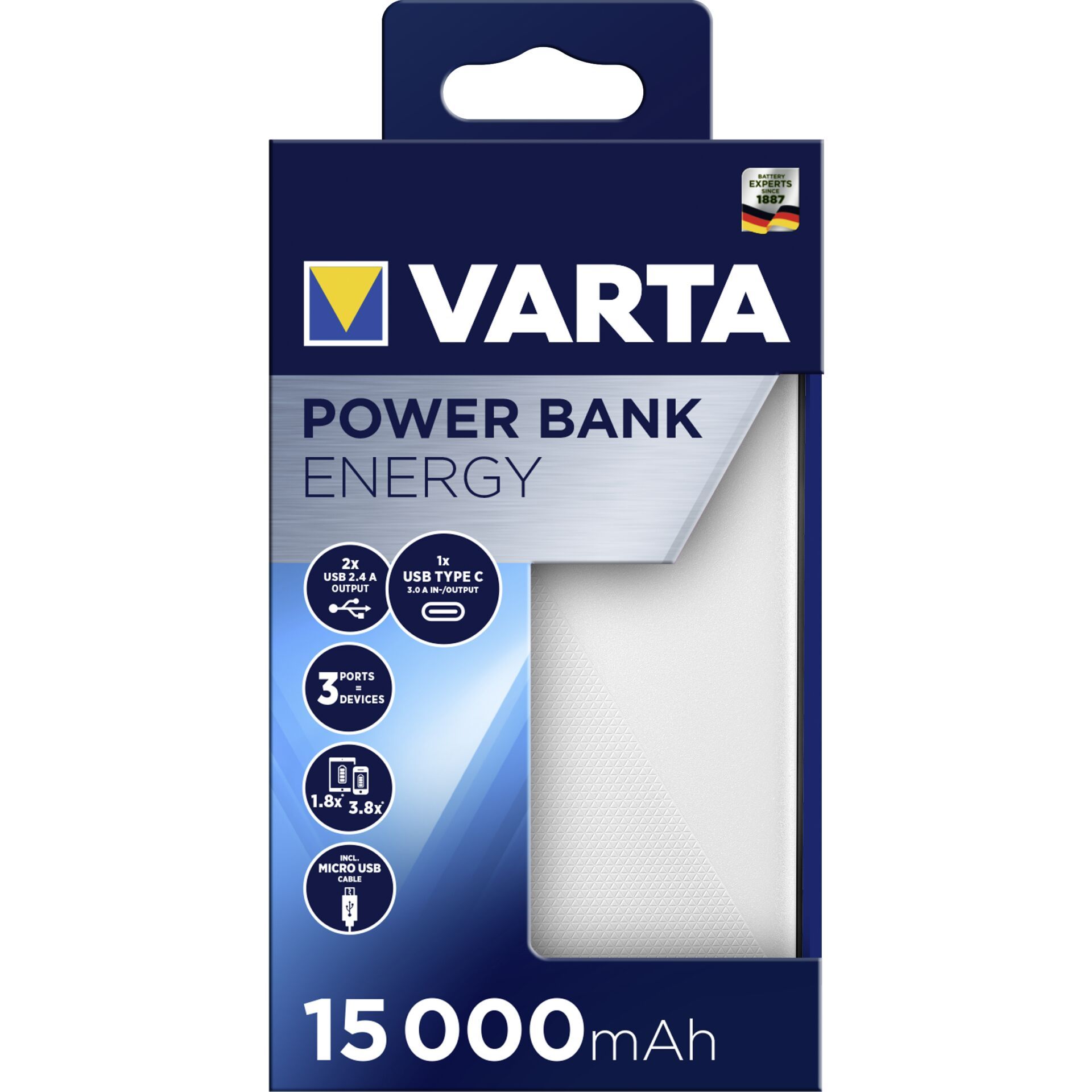 Varta Power Bank Energy 15000 15.000mAh, 2xUSB A, 1xUSB C