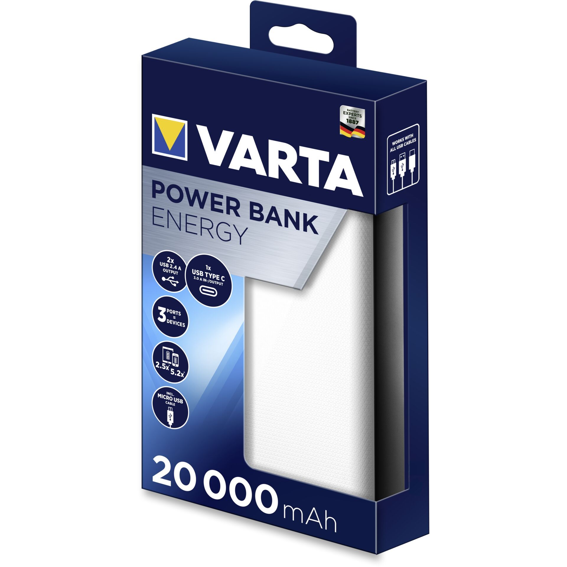 Varta Power Bank Energy 20000 20.000mAh, 2xUSB A, 1xUSB C