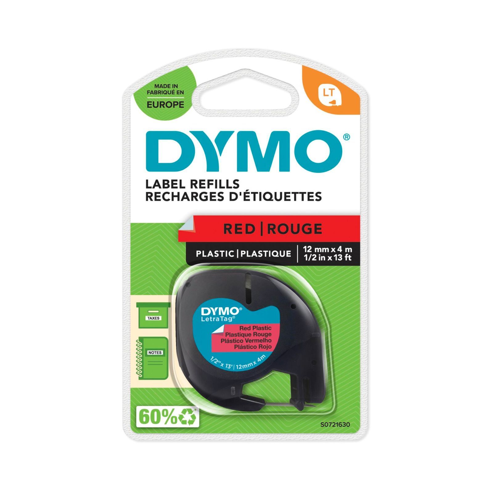 Dymo Letratag Band Plastik red 12 mm x 4 m