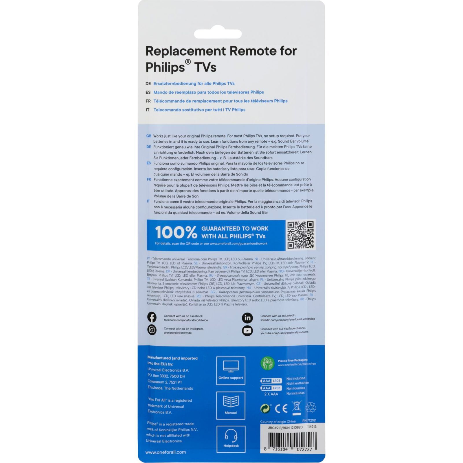 One for All Philips 2.0 Remote Control URC4913