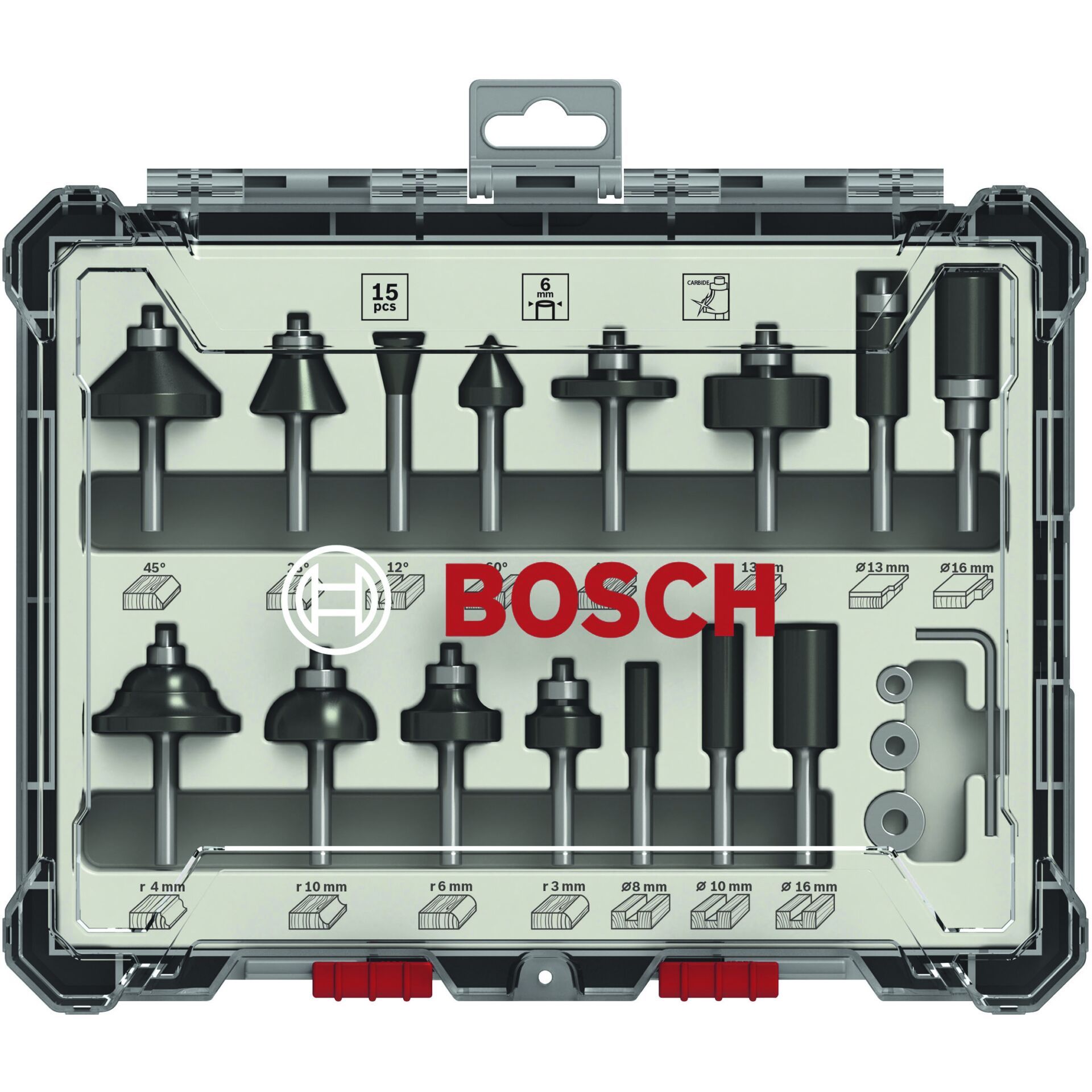 Bosch 15 pcs Wood Bit Set for 6mm Shank Router