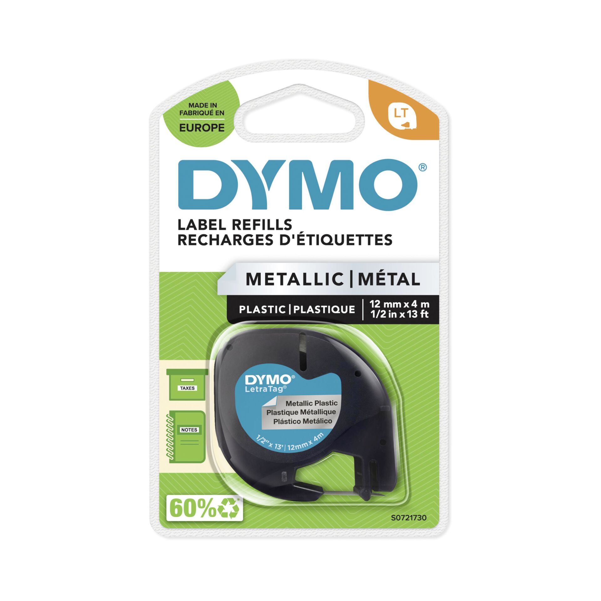 Dymo Letratag Band Metall silber 12 mm x 4 m