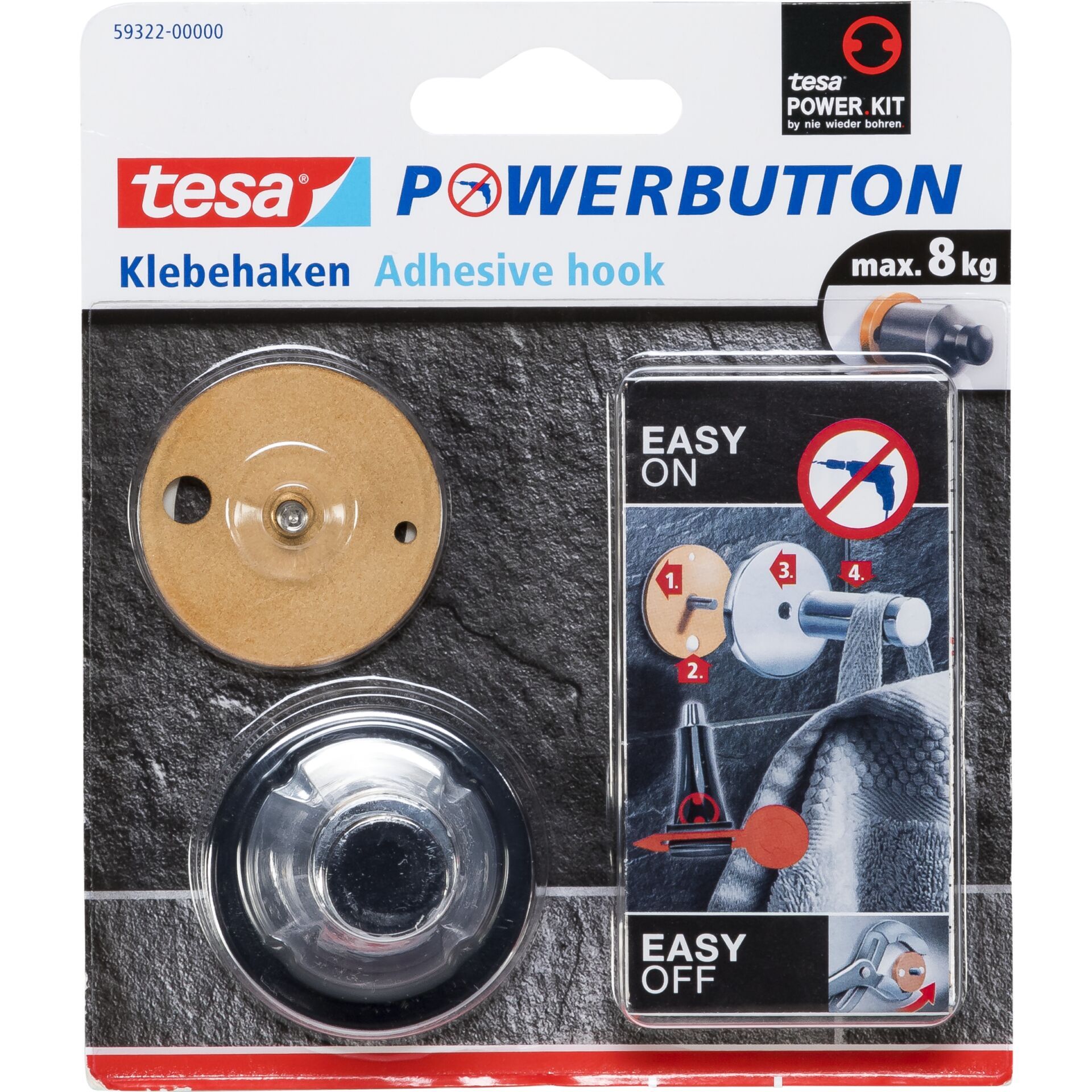 Tesa Powerbutton chrome for max. 8 kg