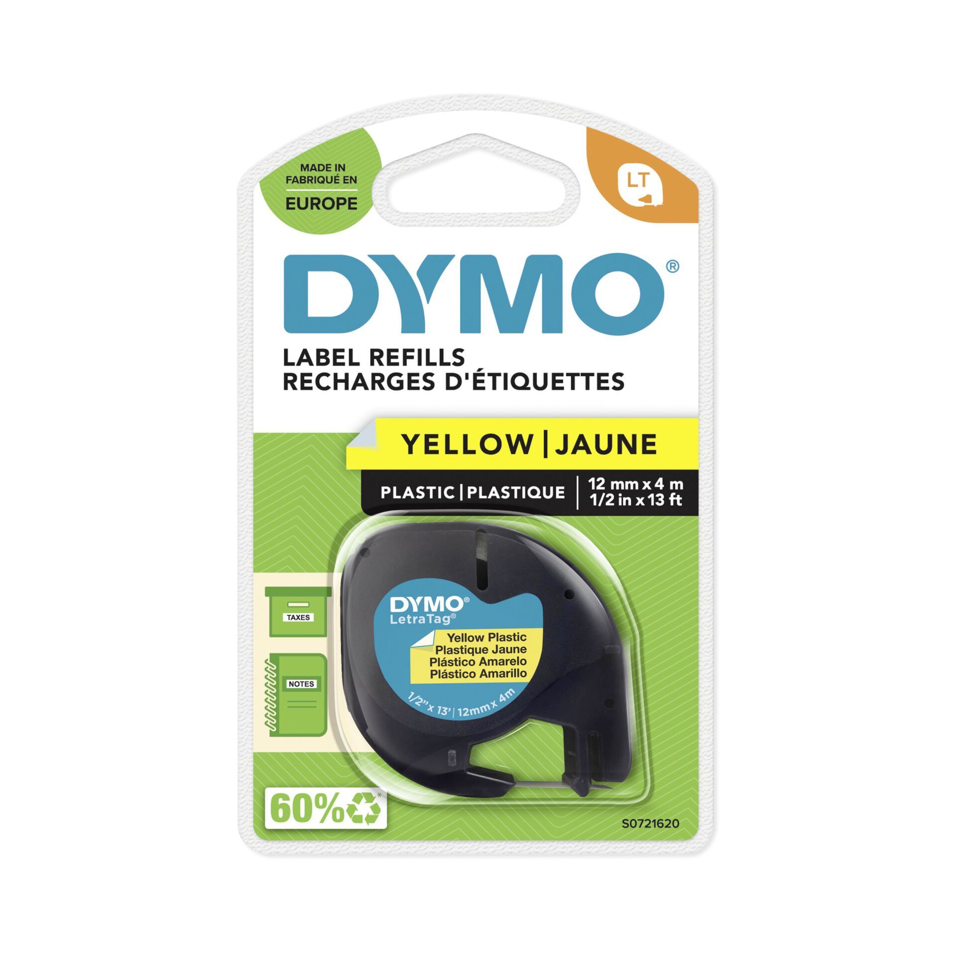 Dymo Letratag Band Plastik gelb 12 mm x 4 m
