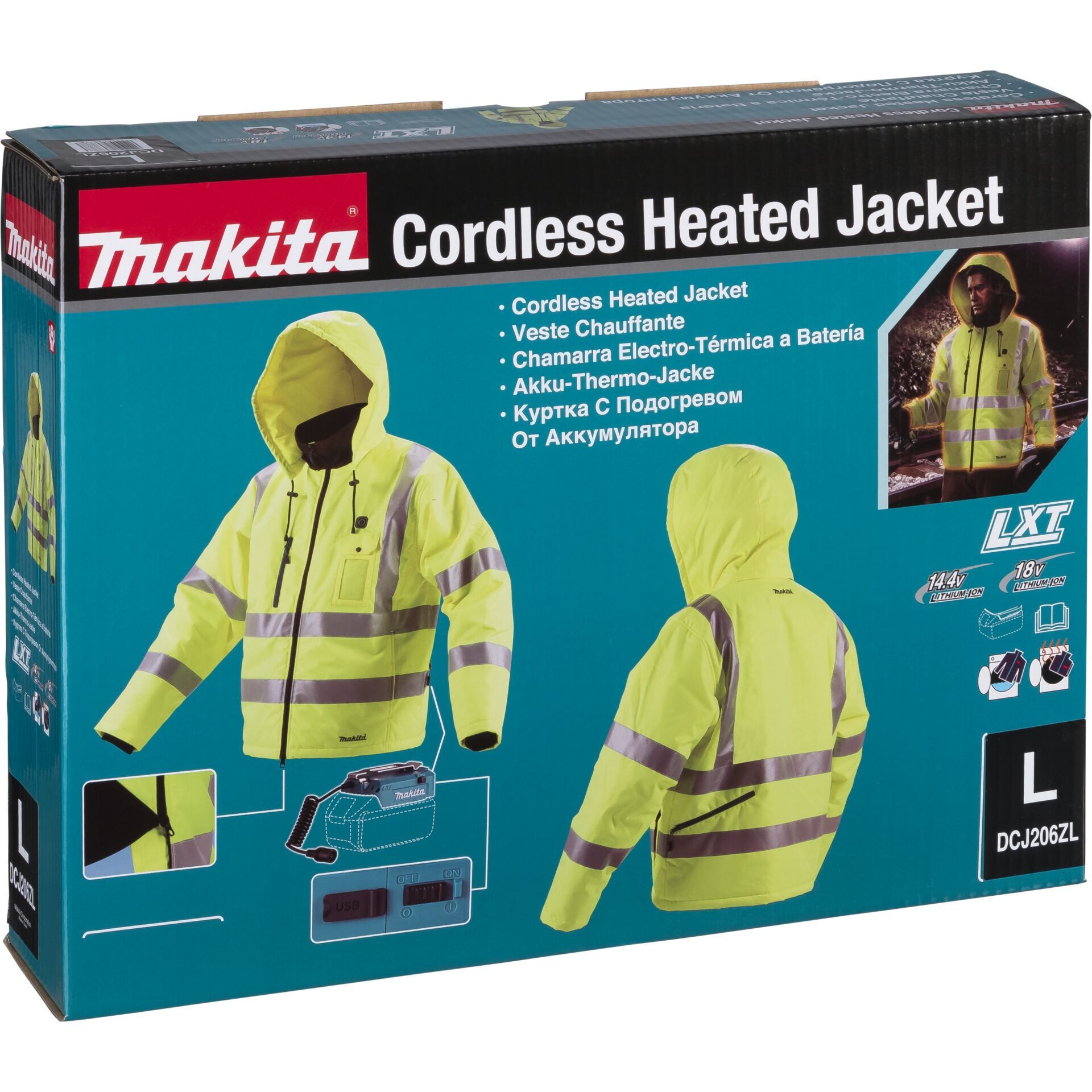 Makita DCJ206Z Gr. L yellow Akku Thermo Jacket