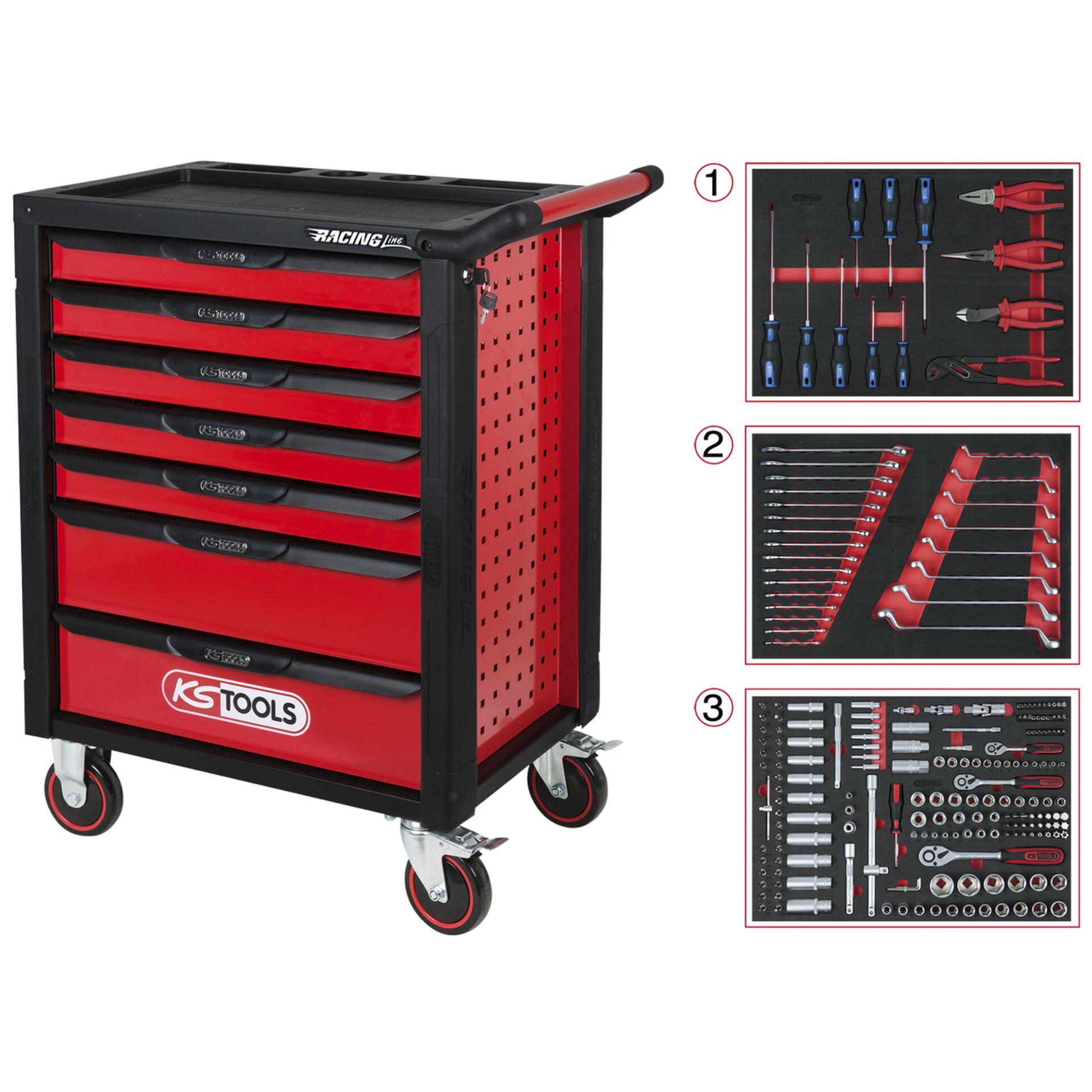 KS Tools RACINGline BLACK/RED Tool Box w. 7 Drawers 215 Tool