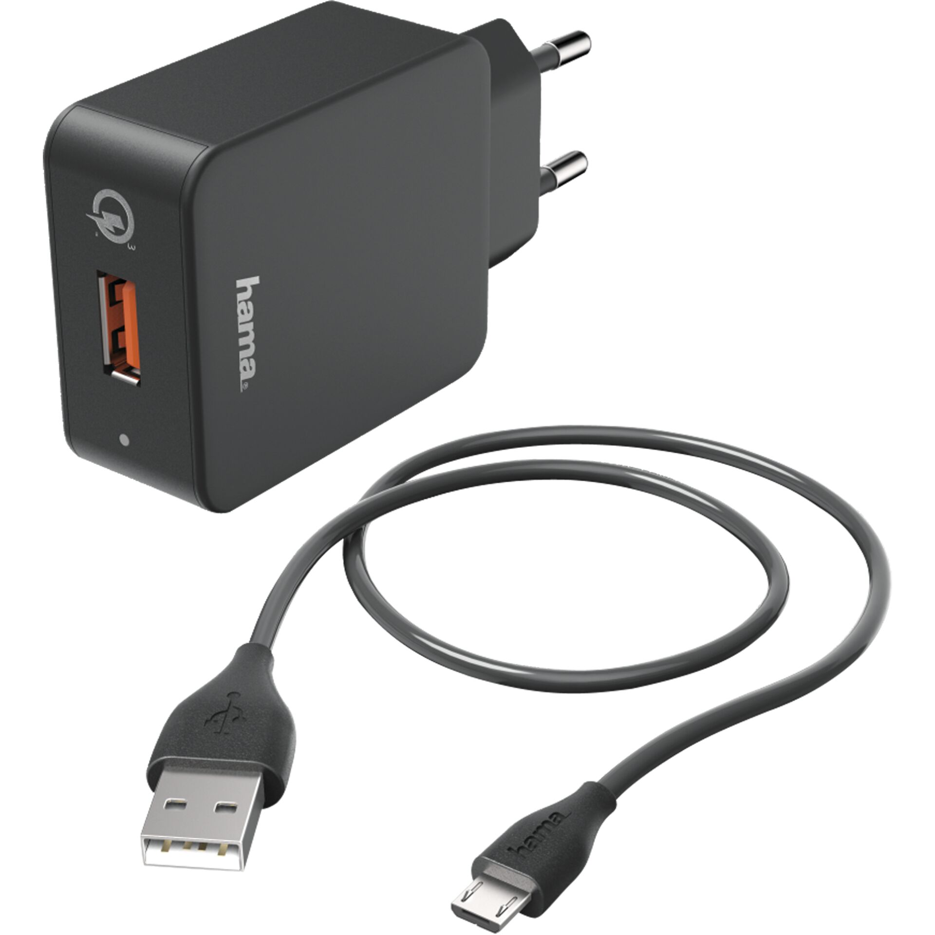 Hama Ladeset, Ladegerät QC3.0 + Micro-USB-Kabel, 1,5m, schwa
