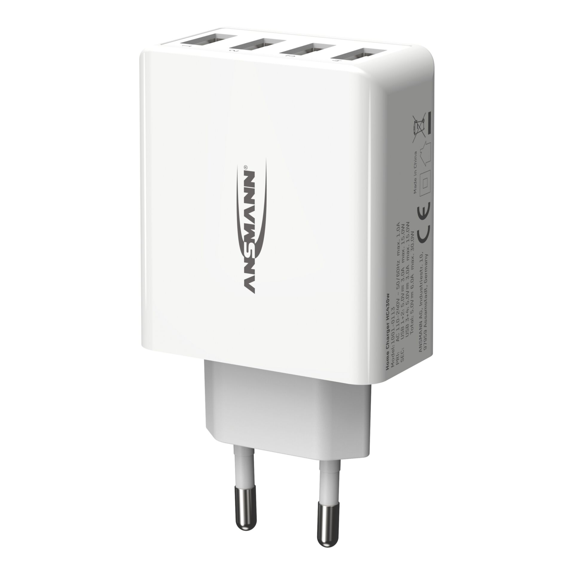 Ansmann Home caricabatt. HC430 4xUSB 3000mA bian.