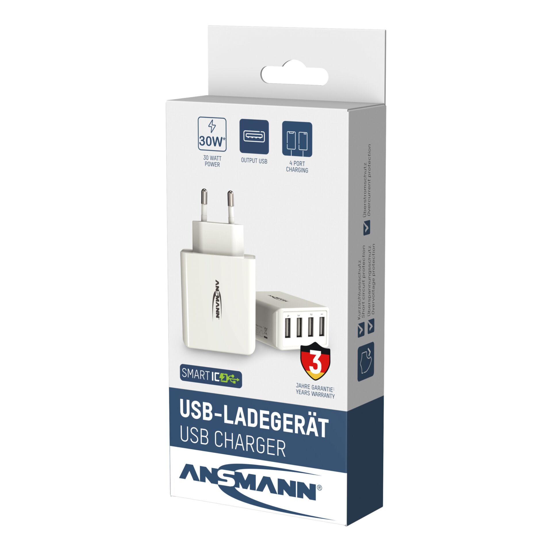 Ansmann Home caricabatt. HC430 4xUSB 3000mA bian.