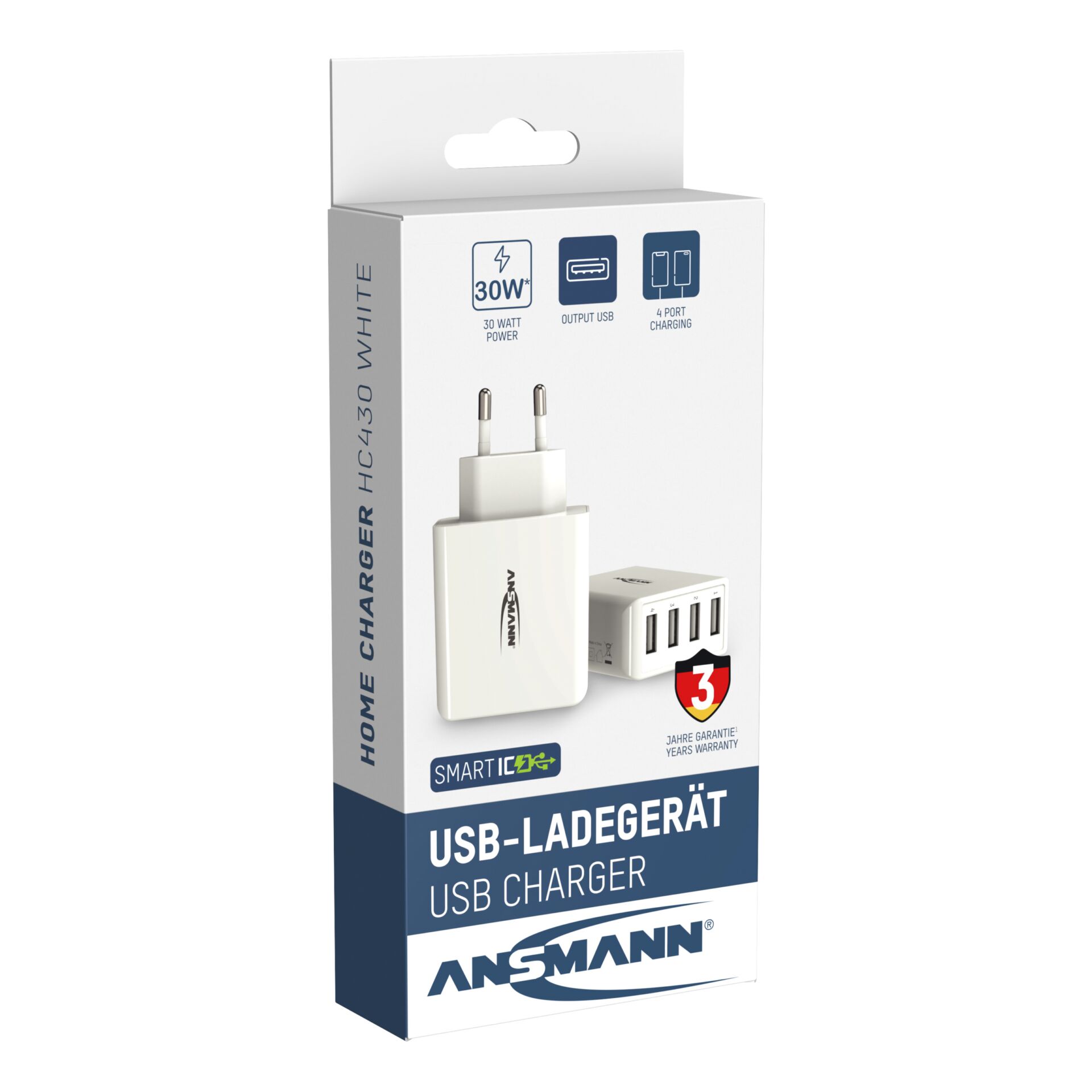 Ansmann Home caricabatt. HC430 4xUSB 3000mA bian.