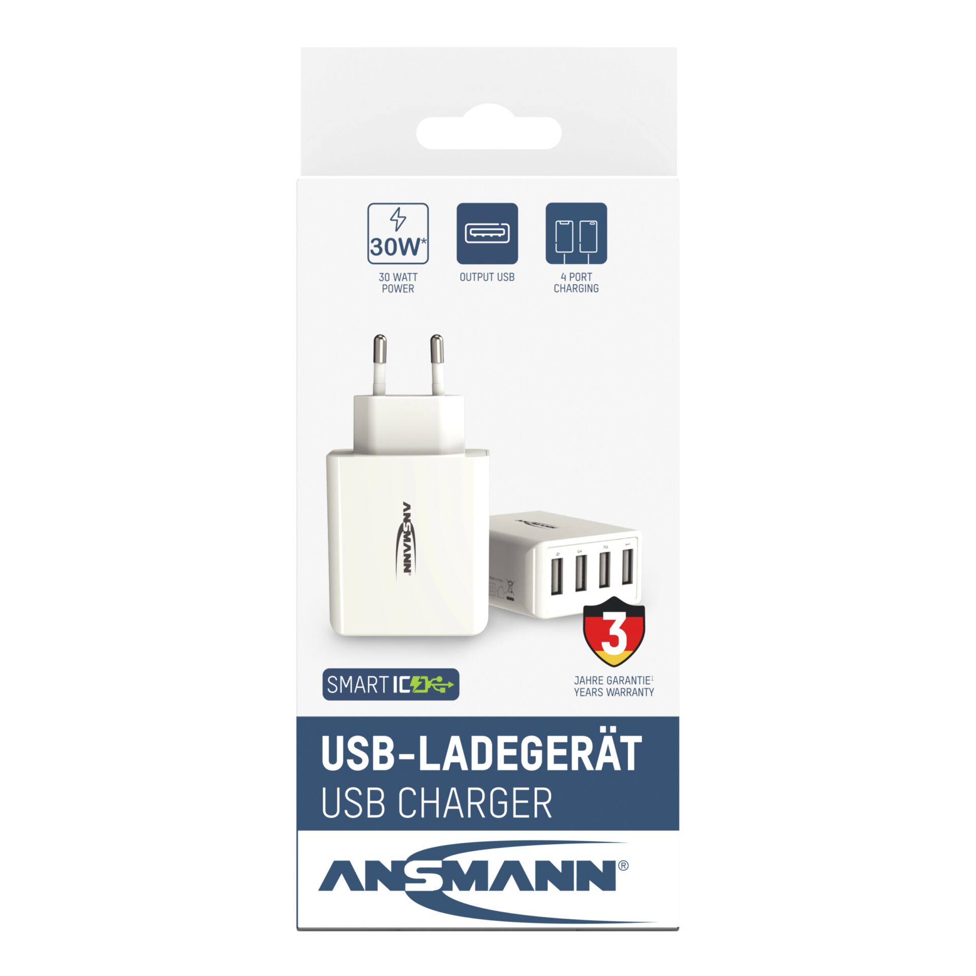 Ansmann Home caricabatt. HC430 4xUSB 3000mA bian.