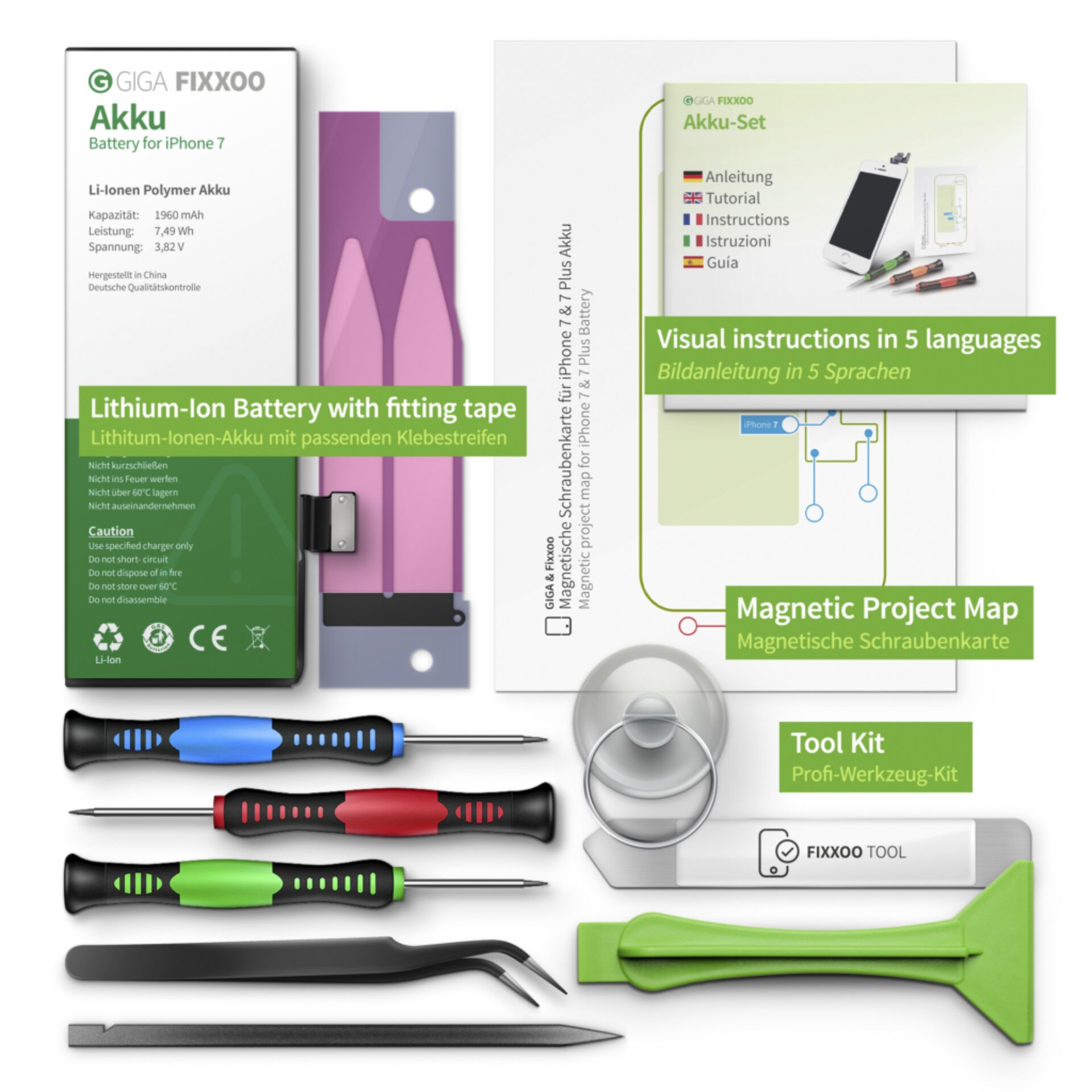 GIGA Fixxoo iPhone 7 batt. Set completo