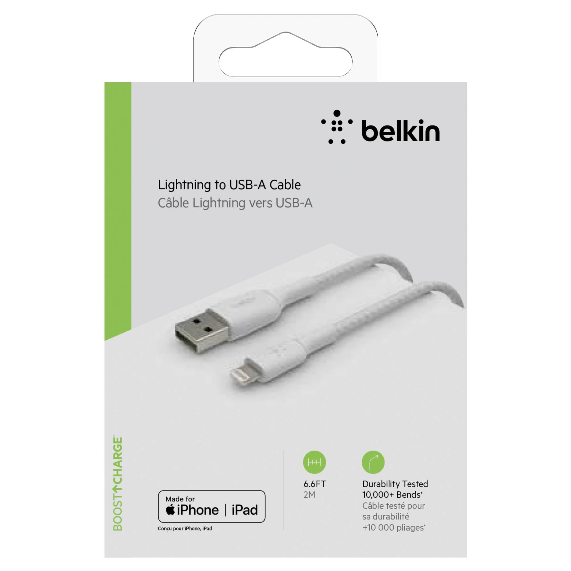 Belkin Lightning to USB-A Cable 2m, braided, mfi cert, white
