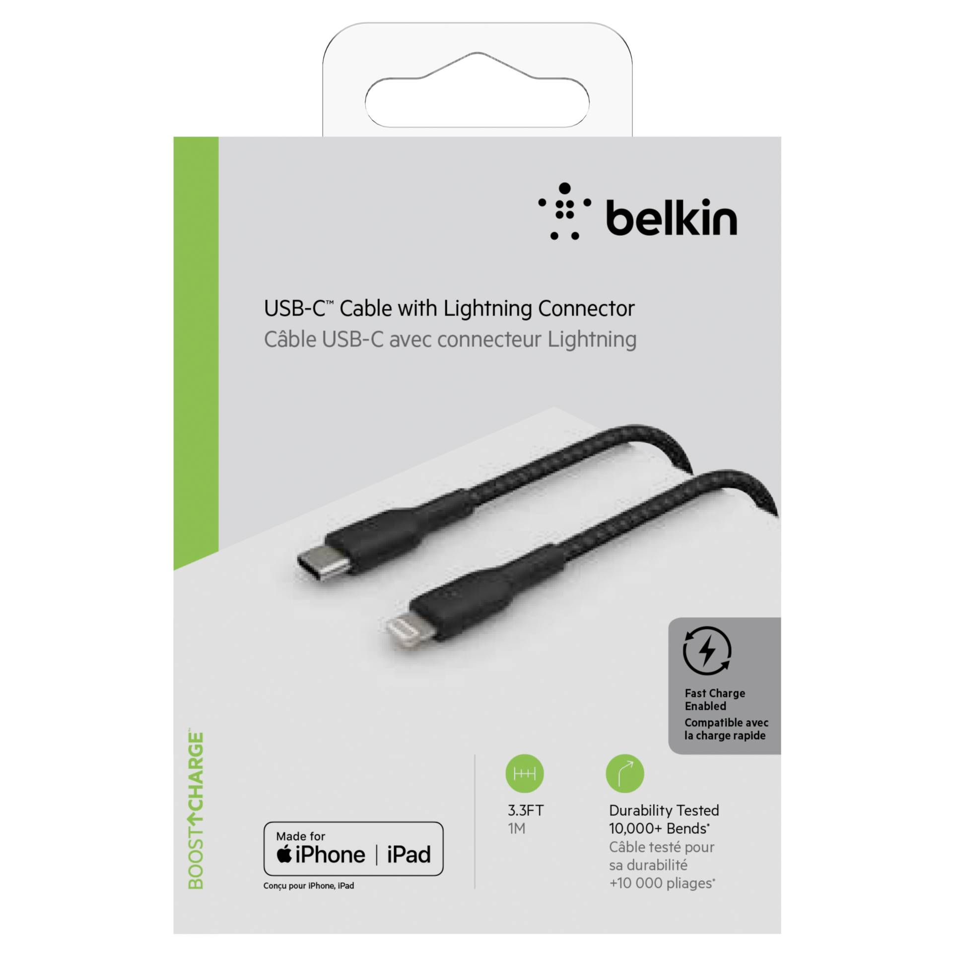 Belkin Lightning/USB-C cavo 1m ummantelt, mfi zert., nero