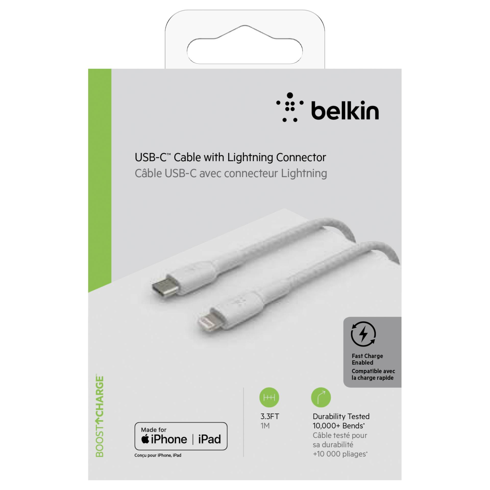 Belkin Lightning/USB-C Cable 1m braided, mfi cert., white