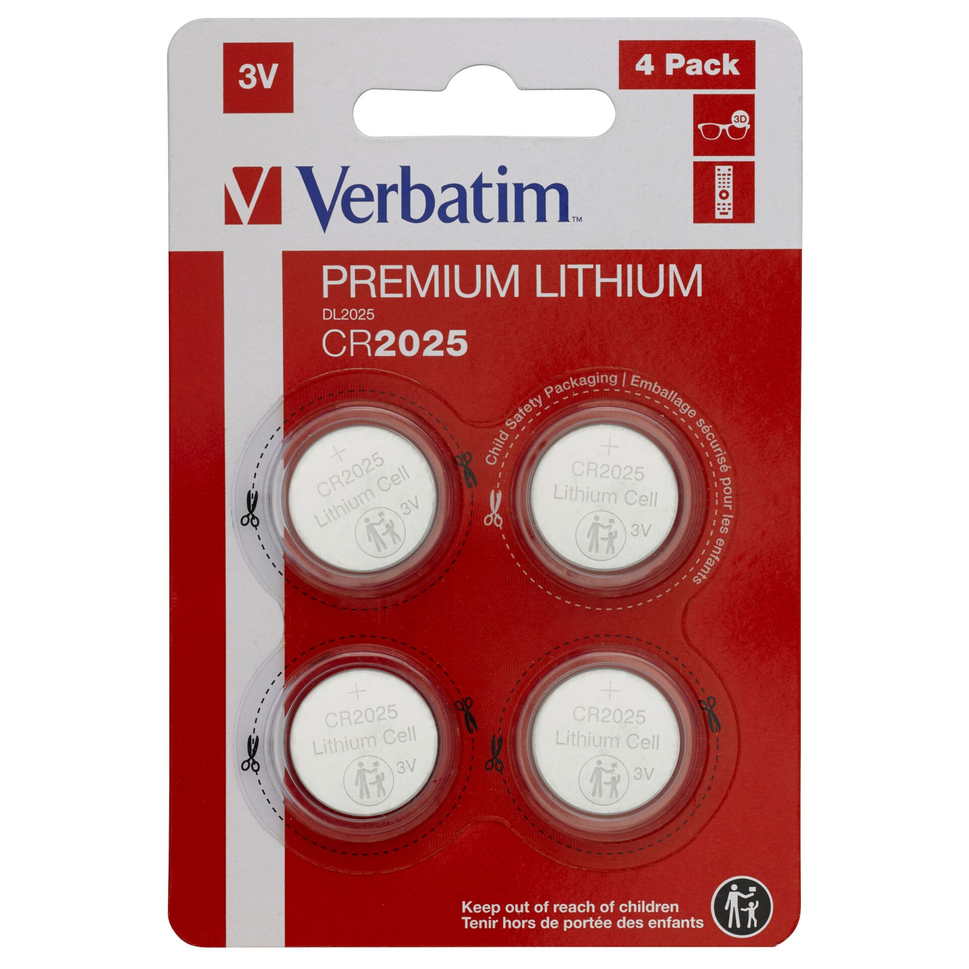 20x4 Verbatim CR 2025 Lithium Batterie           49532