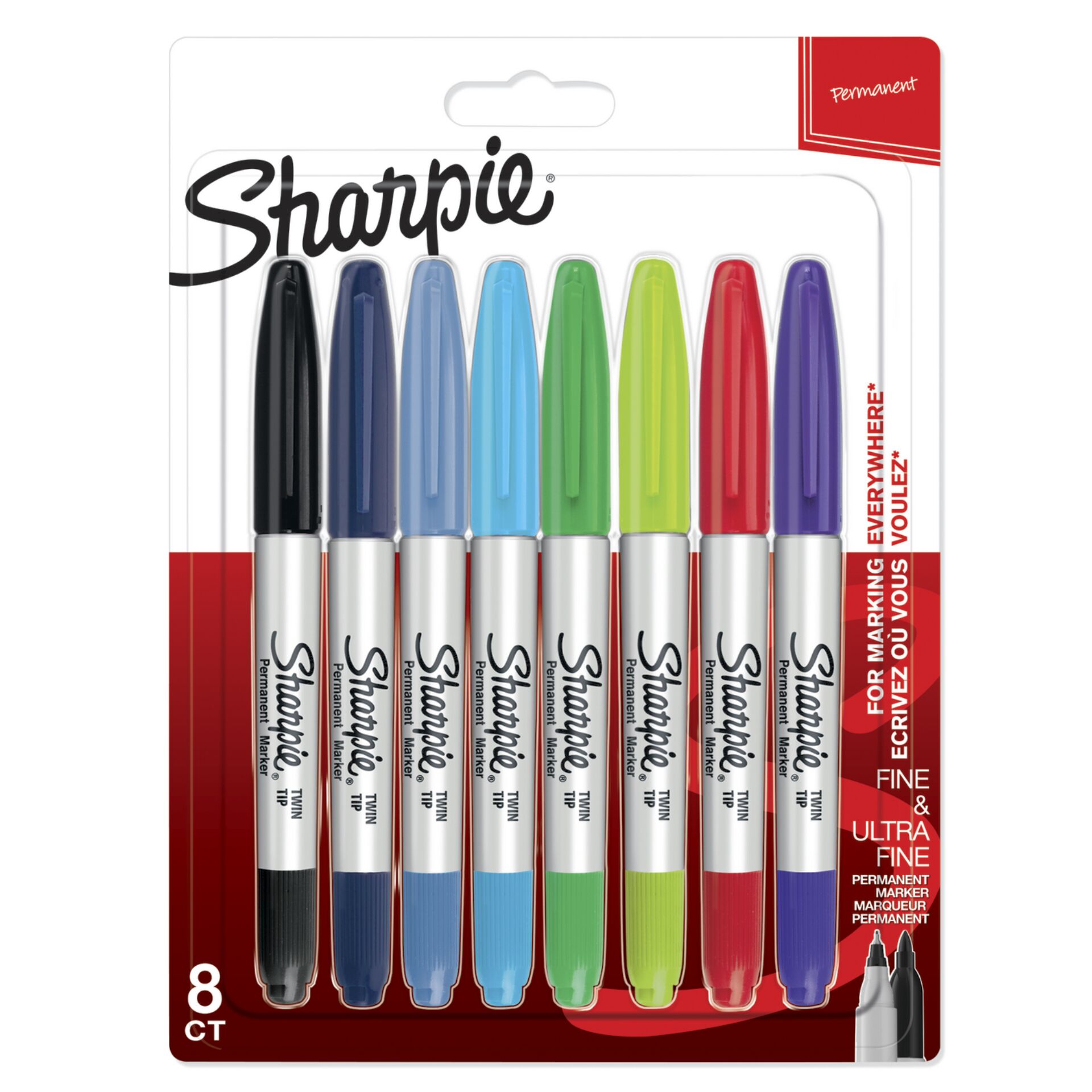 1x8 Sharpie Twin Tip Permanent- marker UF + F 8 colours