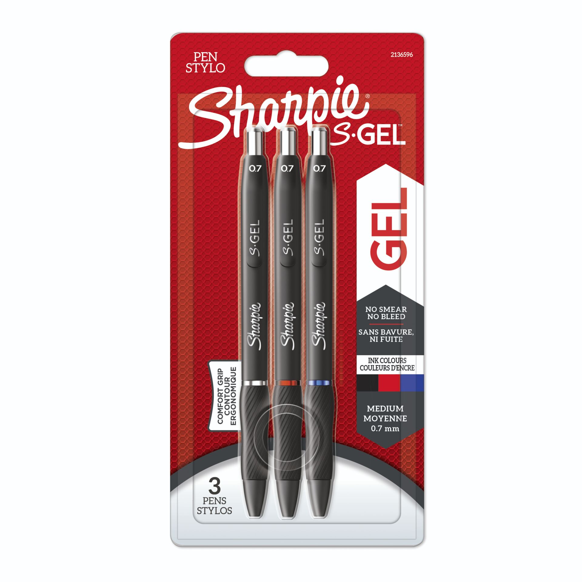 3x1 Sharpie S-Gel 0,7 mm black/blue/red