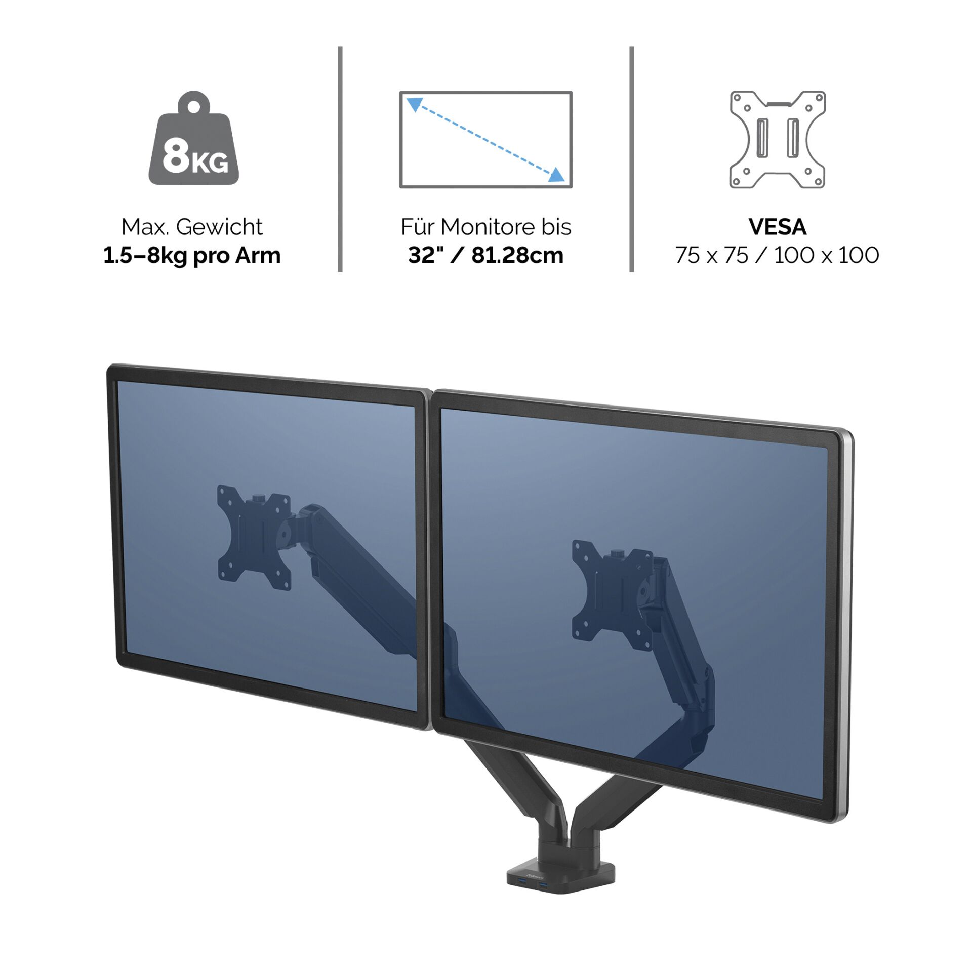 Fellowes Platinum Series Doppel Monitorarm weiß