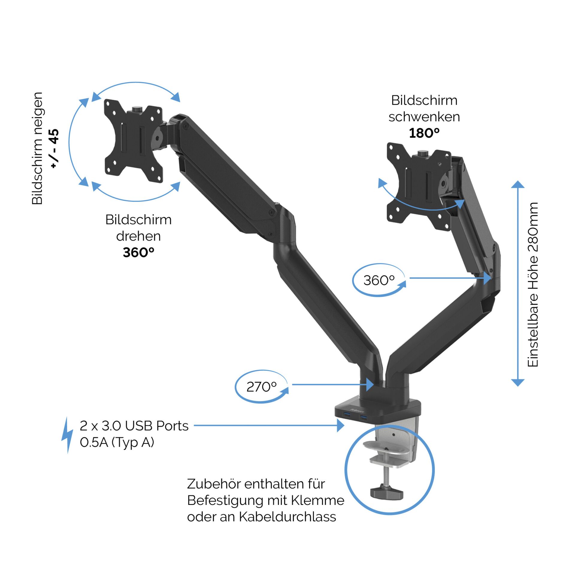 Fellowes Platinum Series Doppel Monitorarm weiß