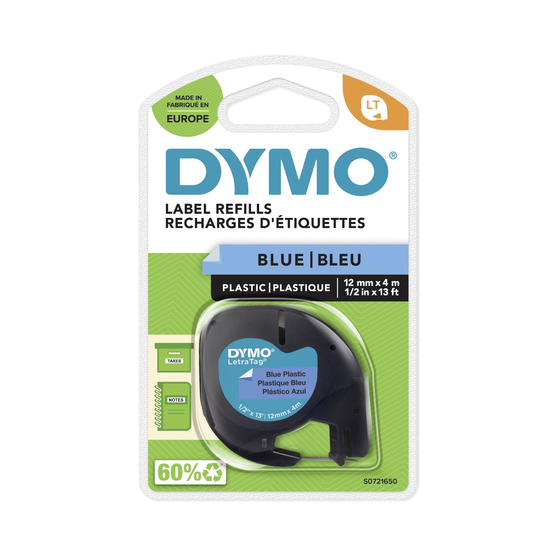 Dymo Letratag Band Plastik blau 12 mm x 4 m