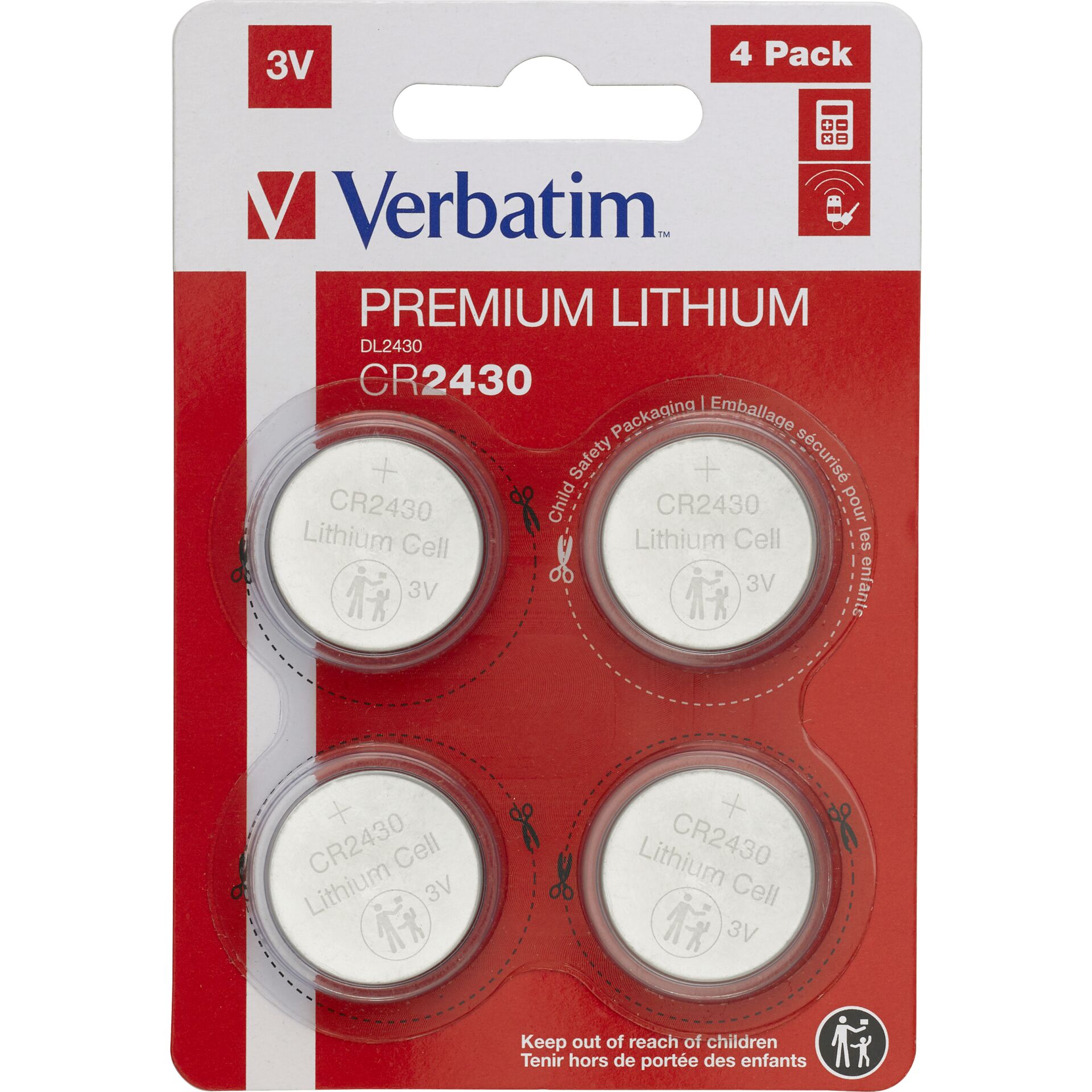 1x4 Verbatim CR 2430 Lithium Batterie           49534