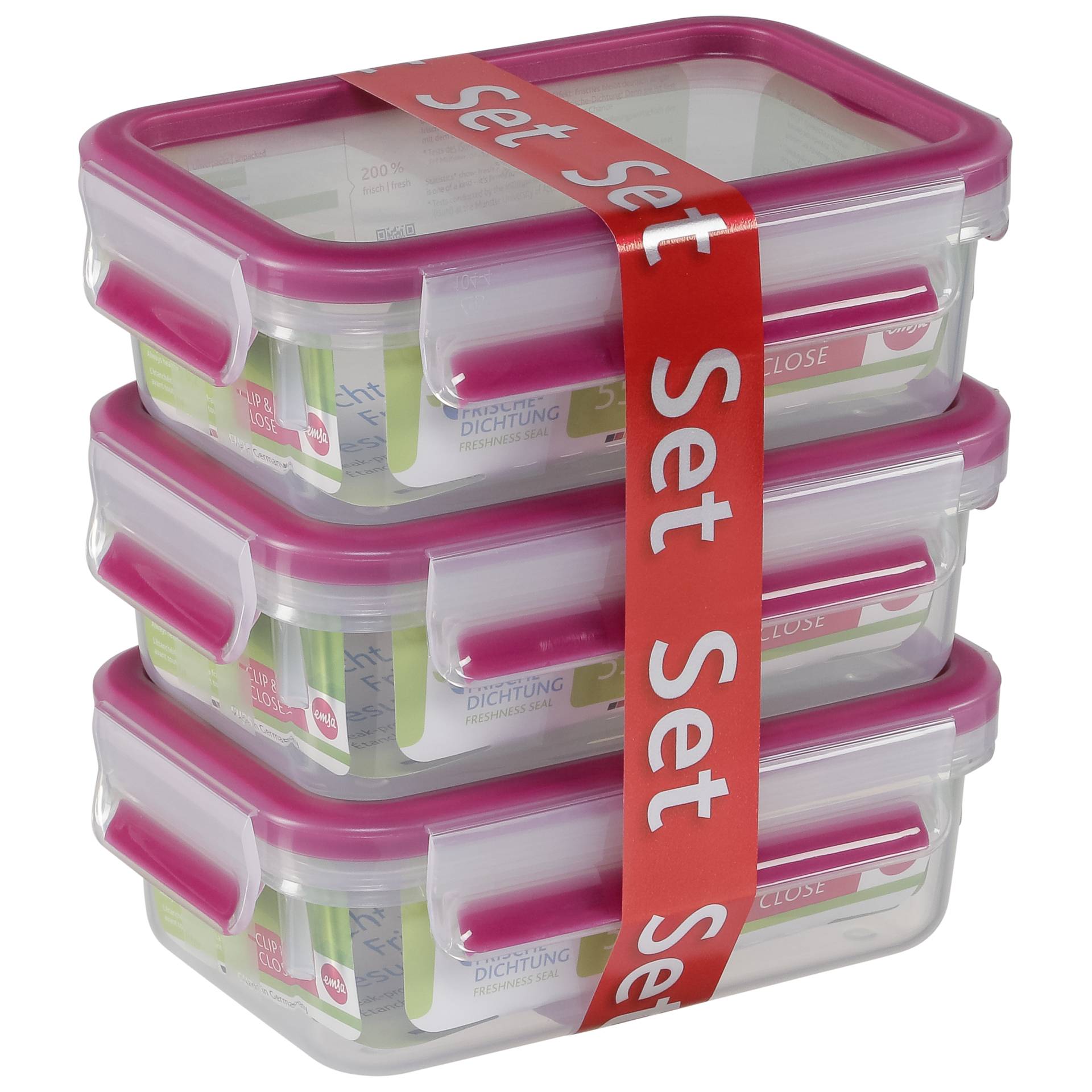 Emsa Food Clip&Close 515582 traspar./rosa 0,55l set di 3 pz.