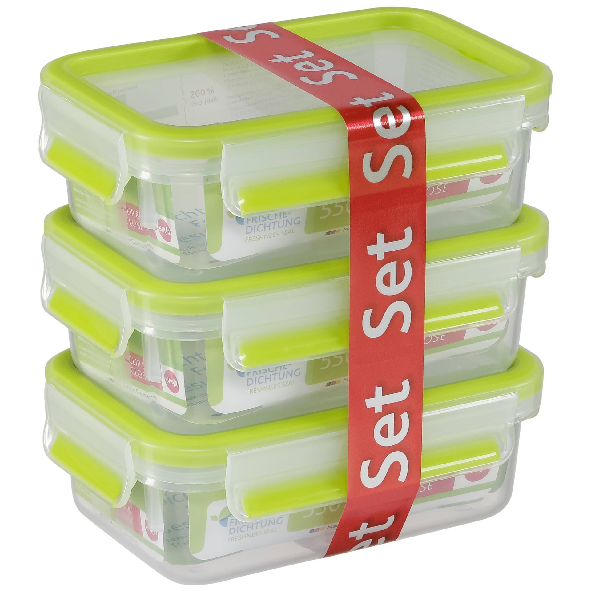 Emsa Food Clip&Close 515583 traspar./verde 0,55l set di 3 pz