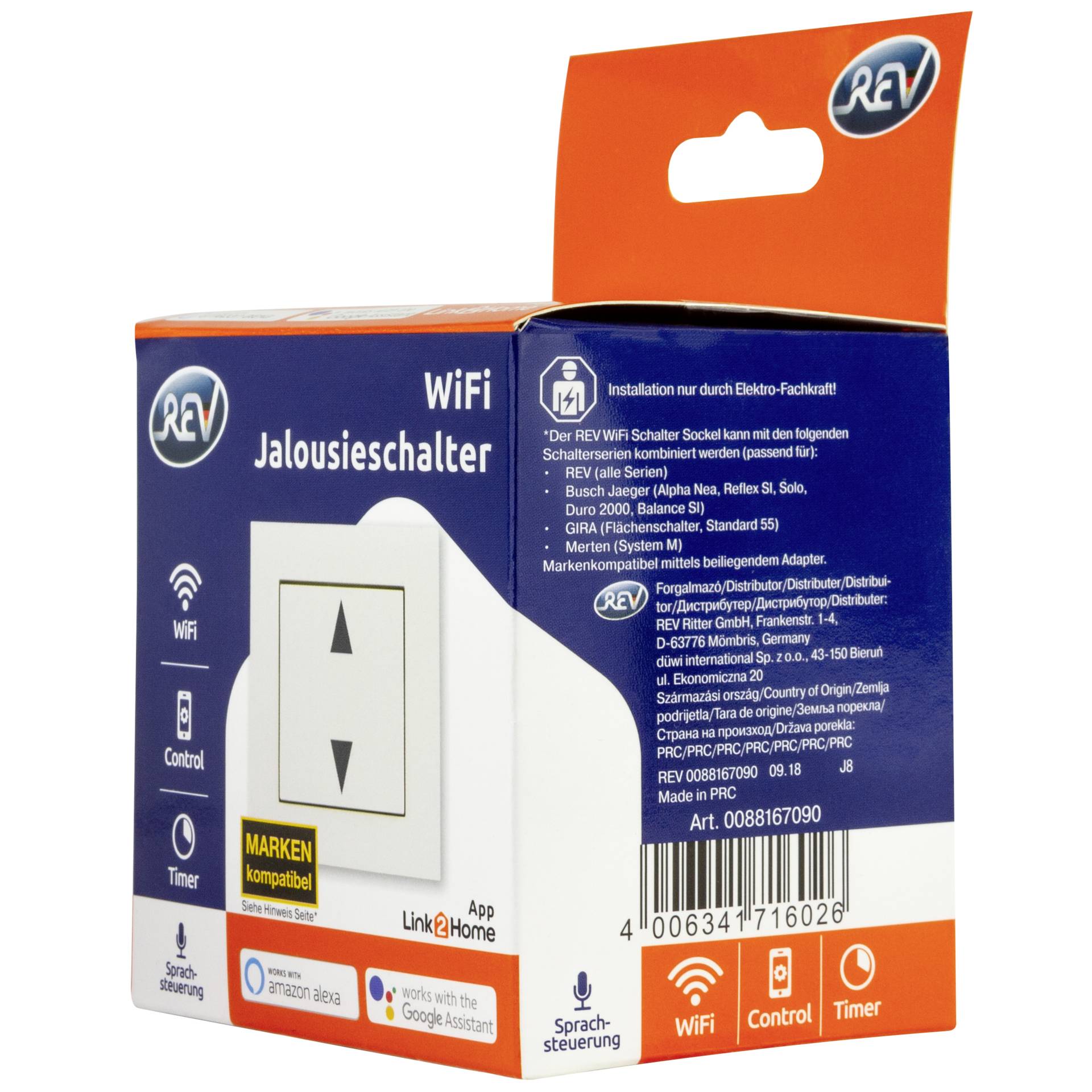 REV Rolladenschalter komplett w. Frame white Link2Home