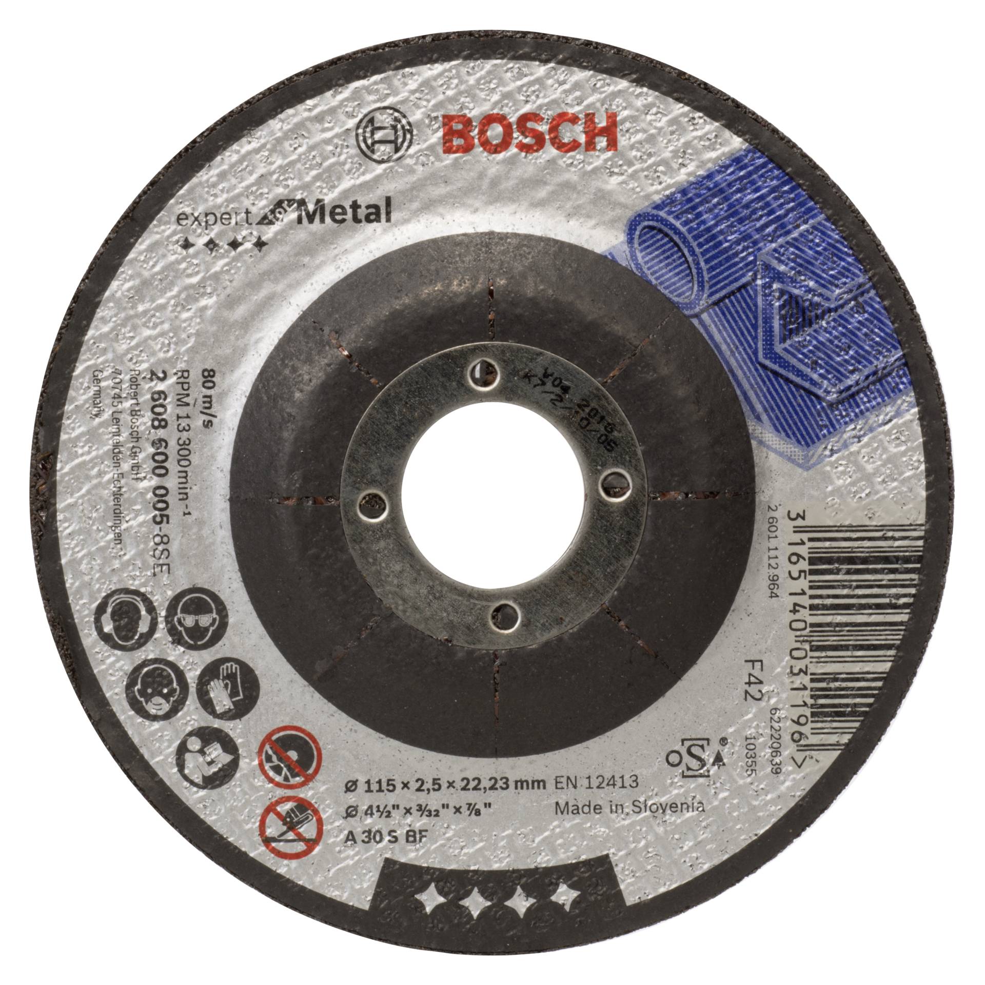 Bosch disco da taglio a centro depresso 115x2,5 mm per metal