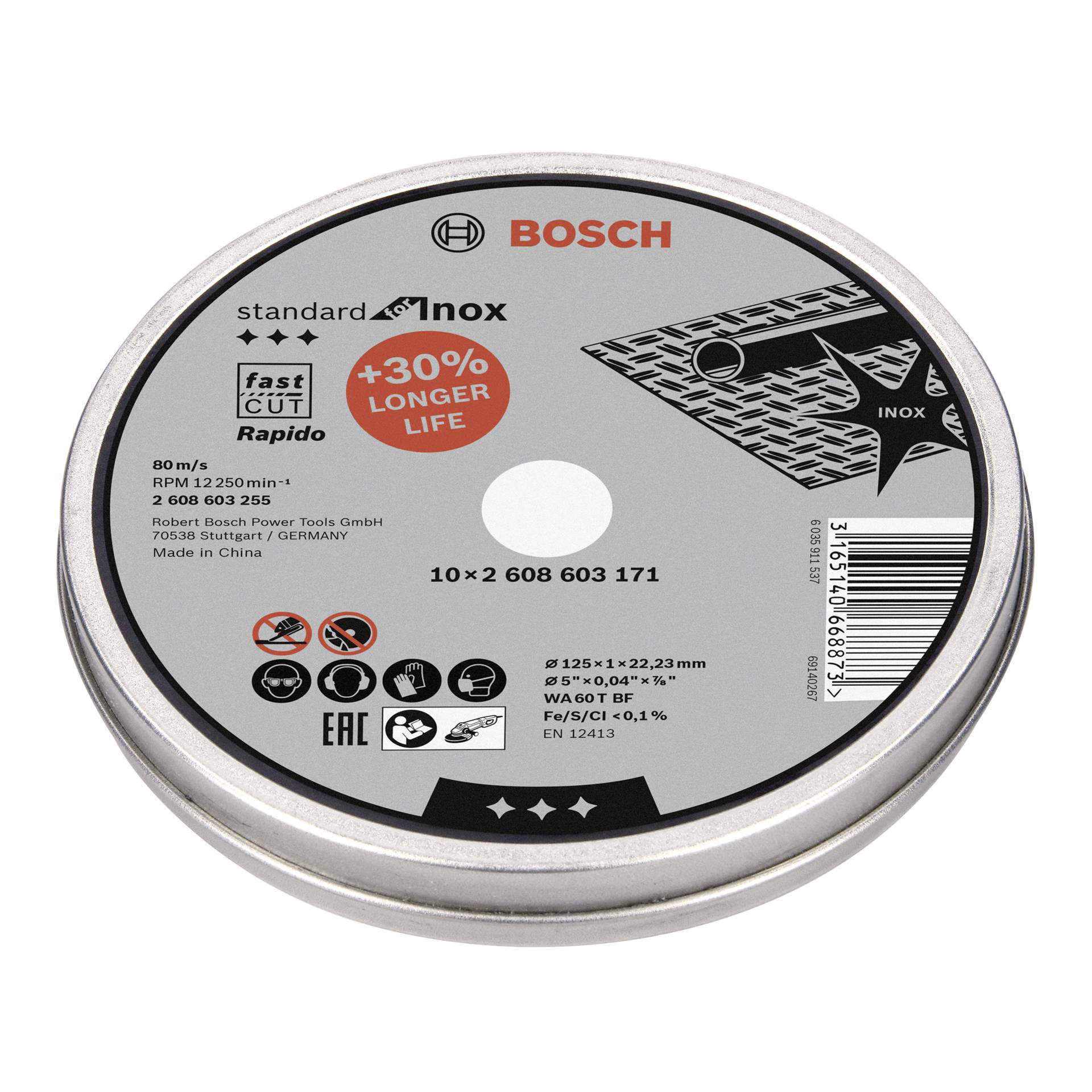 Bosch mola da taglio dritta per Inox Rapido in scat. 10x125,