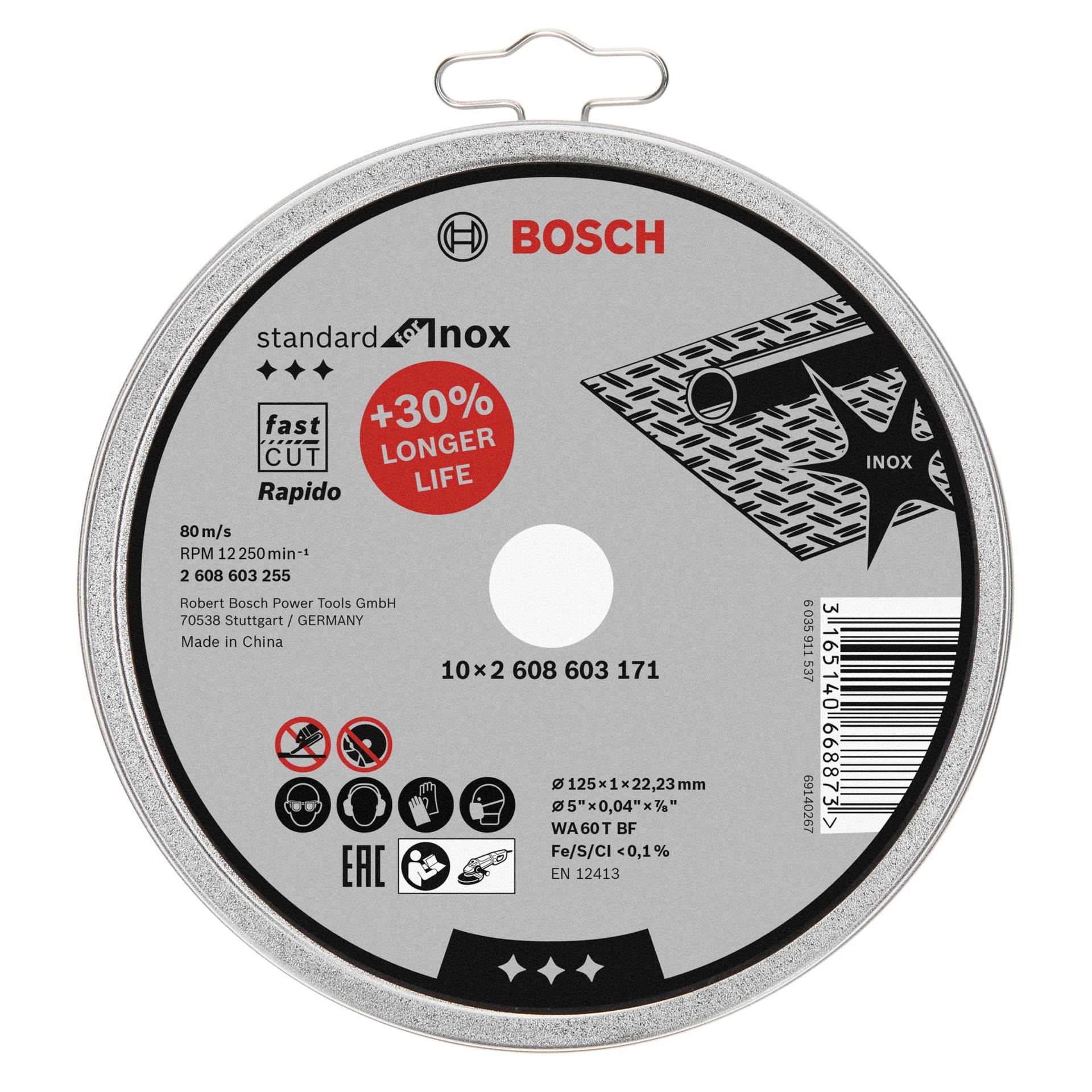 Bosch mola da taglio dritta per Inox Rapido in scat. 10x125,