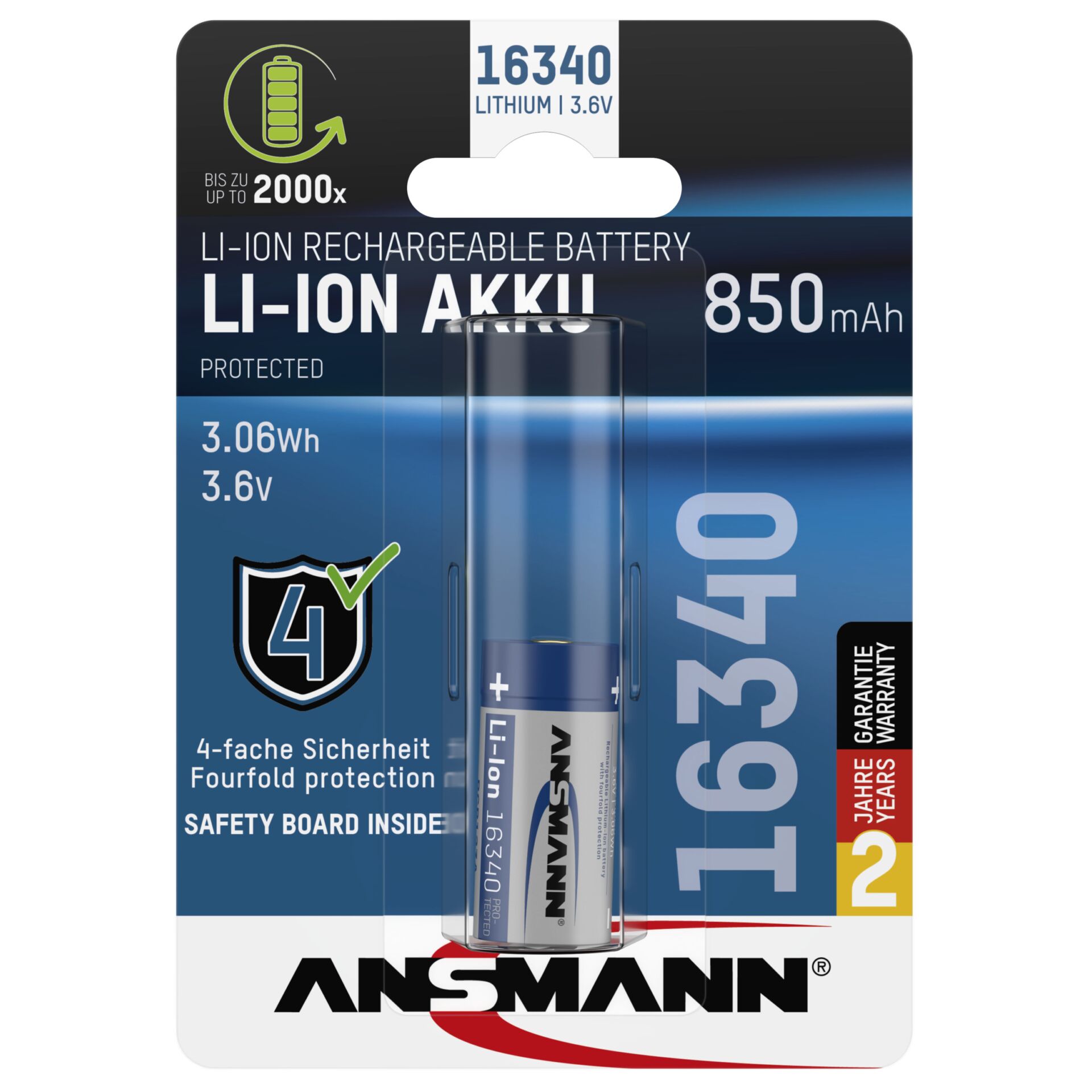 Ansmann 16340 Li-Ion Akku 850mAh 3,6V Standard-Version  1300