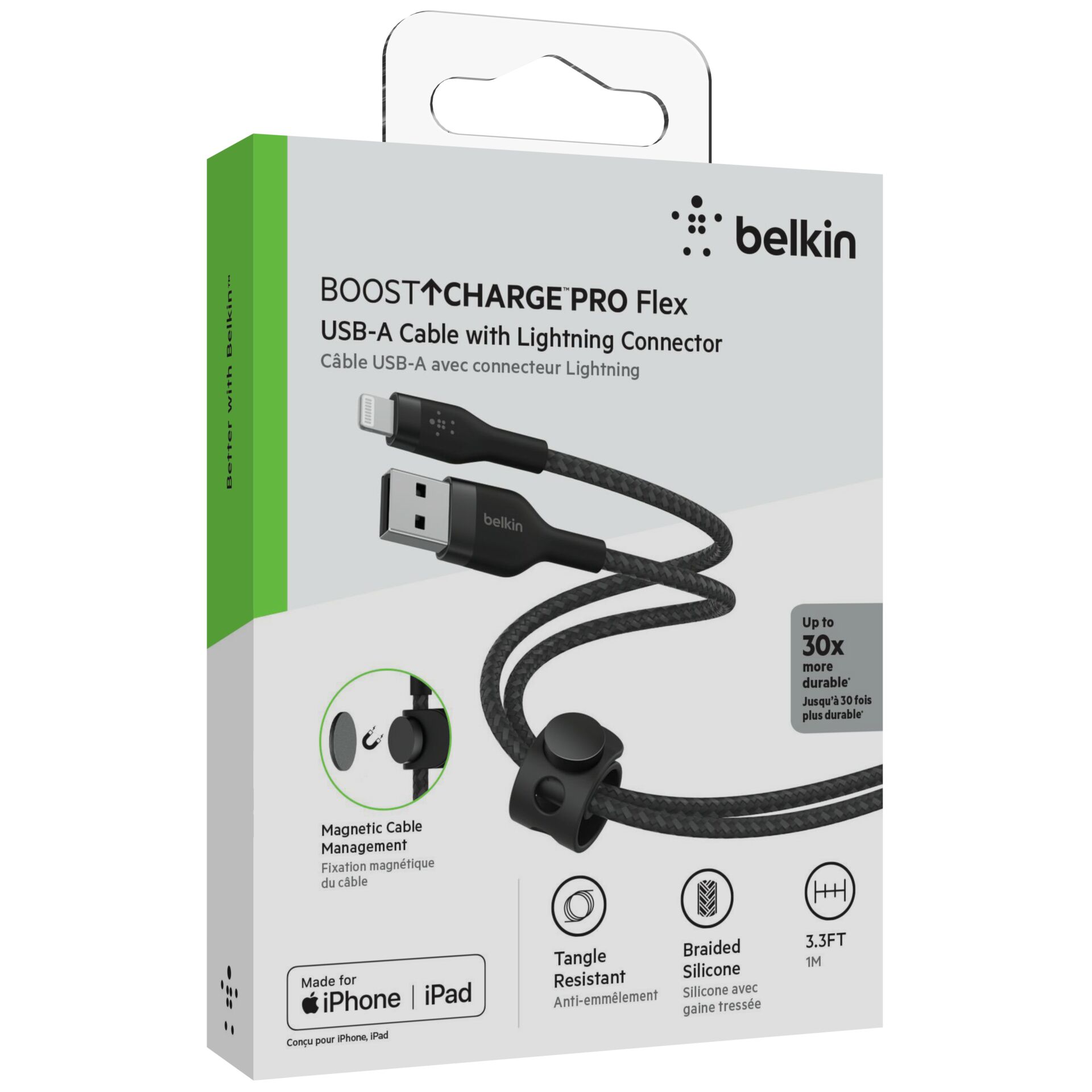 Belkin Flex Lightning/USB-A 1m mfi zetr., schwarz  CAA010bt1