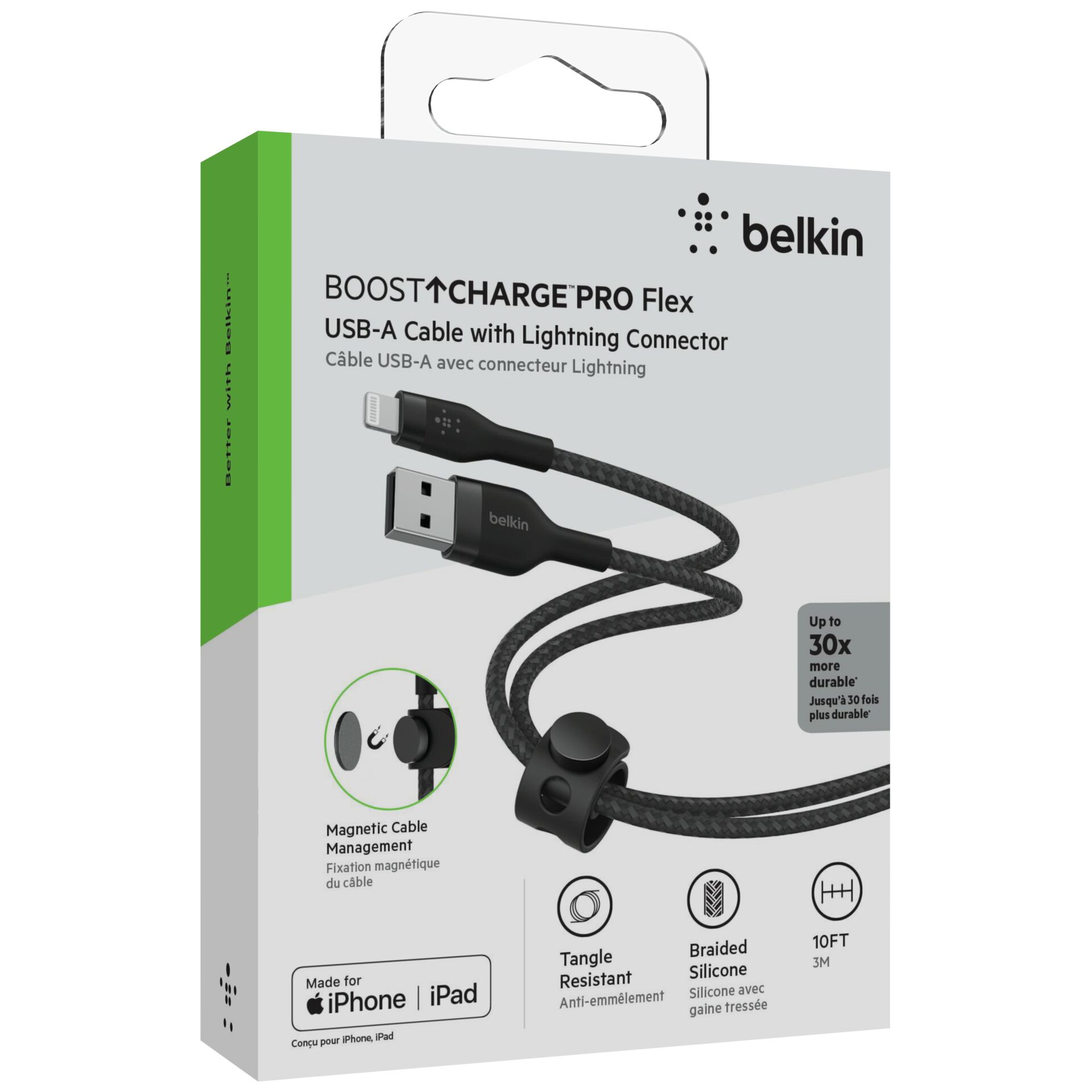 Belkin Flex Lightning/USB-A 3m mfi zetr., schwarz  CAA010bt3