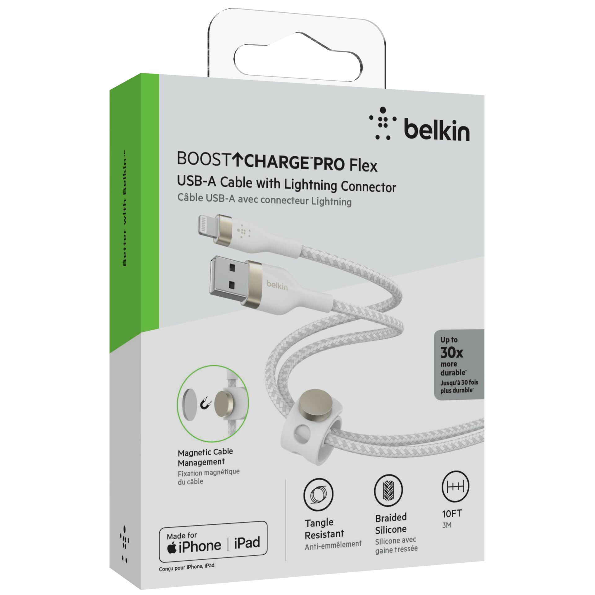 Belkin Flex Lightning/USB-A 3m mfi zetr., weiß     CAA010bt3