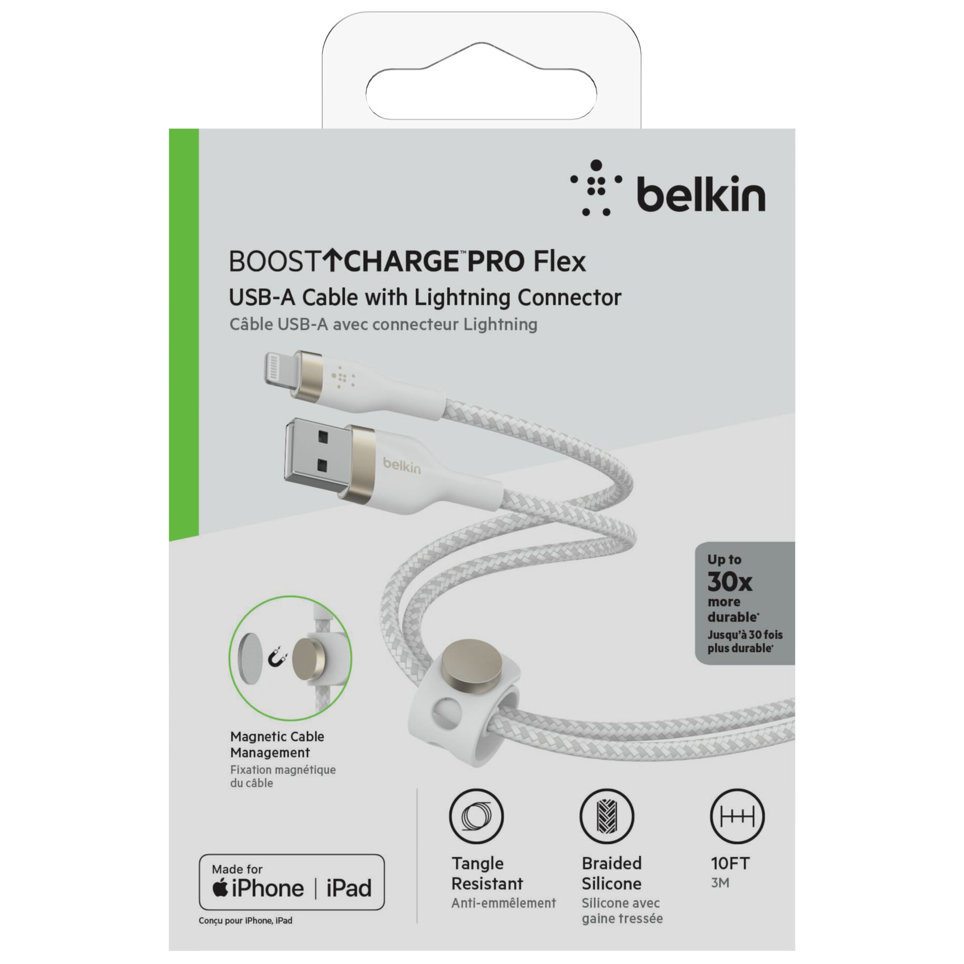 Belkin Flex Lightning/USB-A 3m mfi zetr., weiß     CAA010bt3