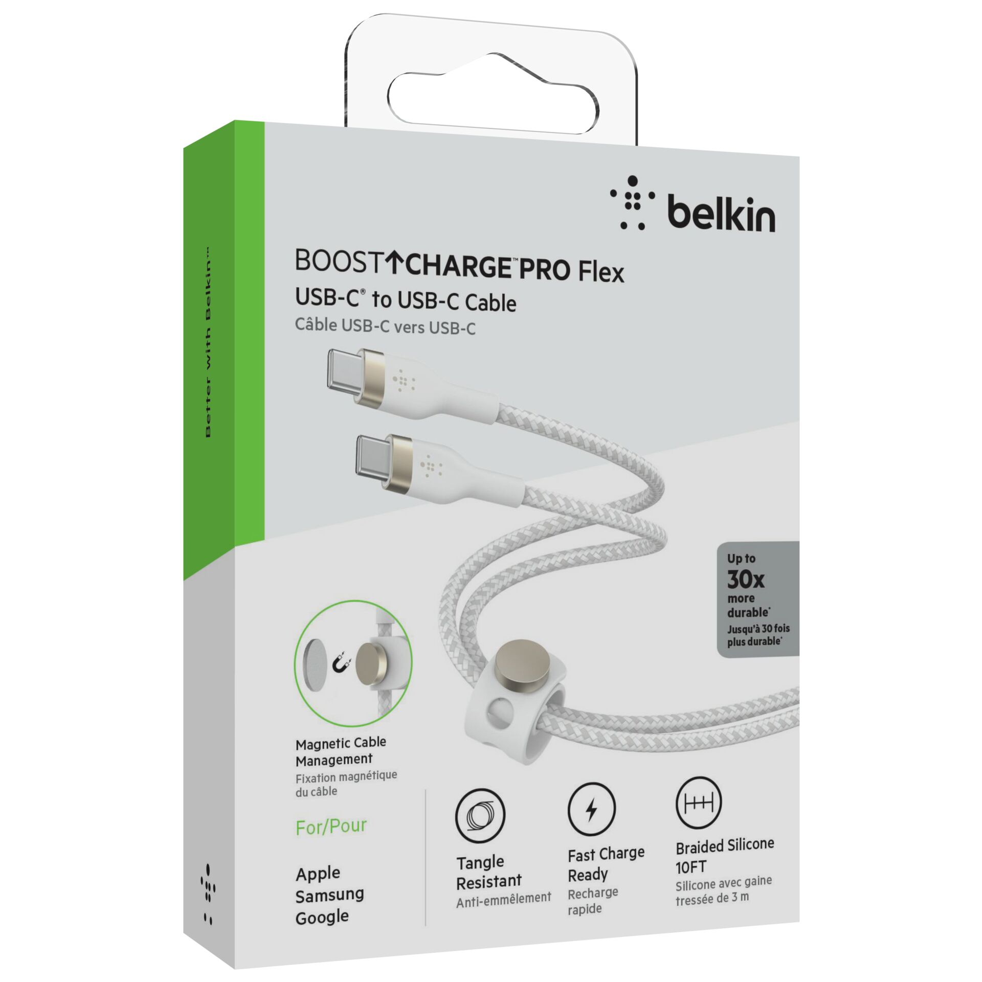 Belkin Flex USB-C/USB-C bis 60W 3m, weiß            CAB011bt
