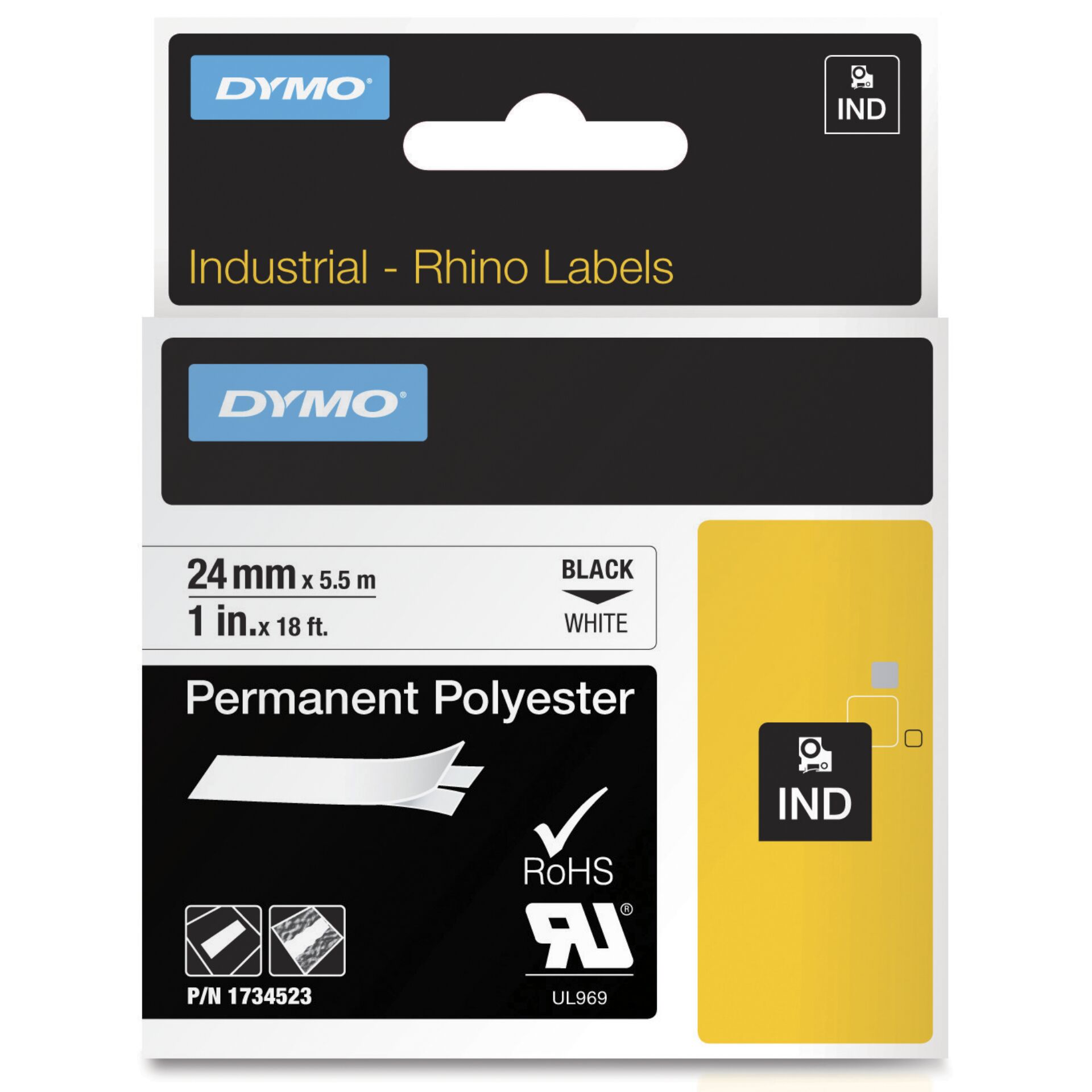 Dymo Rhino 6000+ Perm. Polyester 24 mm x 5,5 m schwarz auf t 2