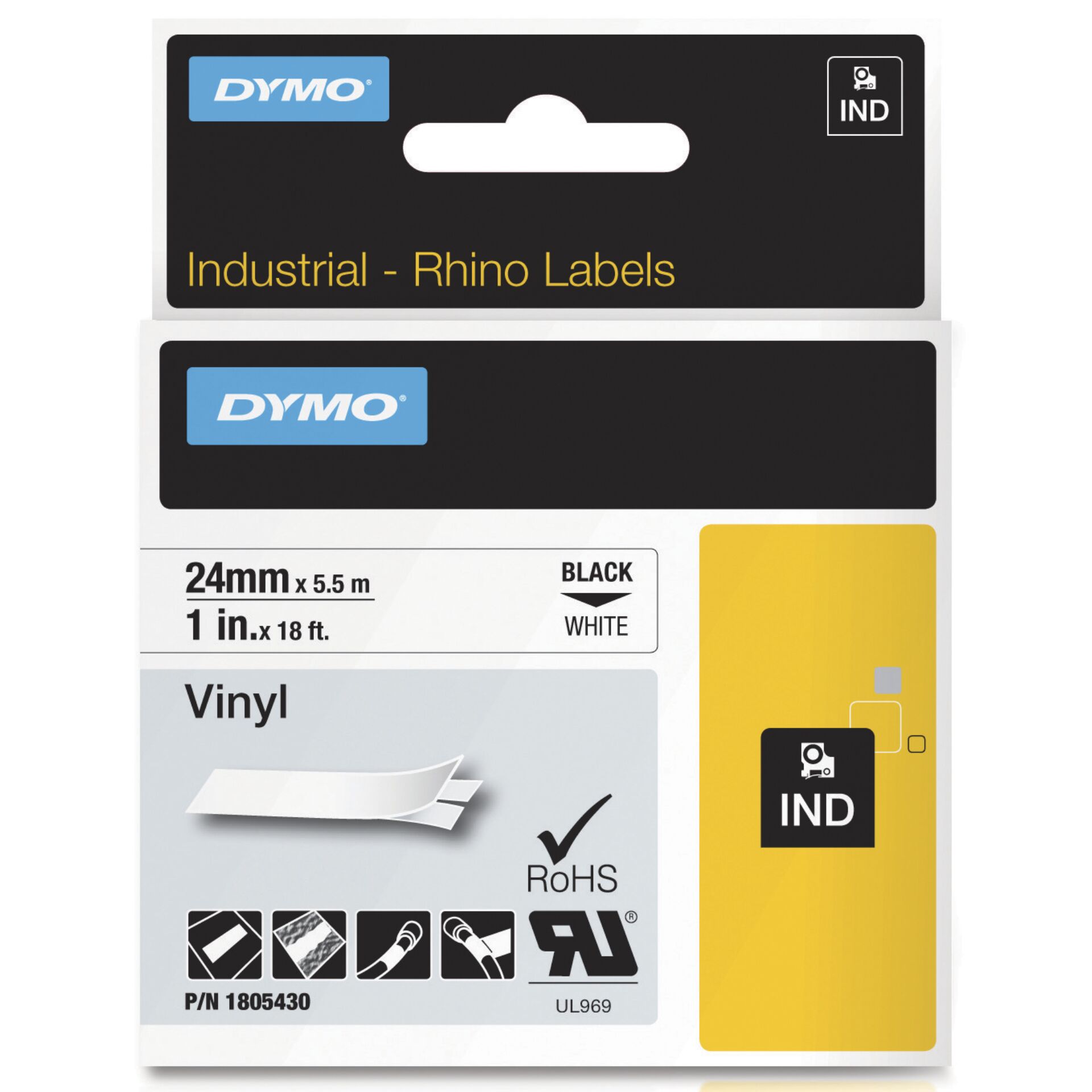 Dymo Rhino 6000+ Vinyl 24 mm x 5,5 m schwarz auf weiß