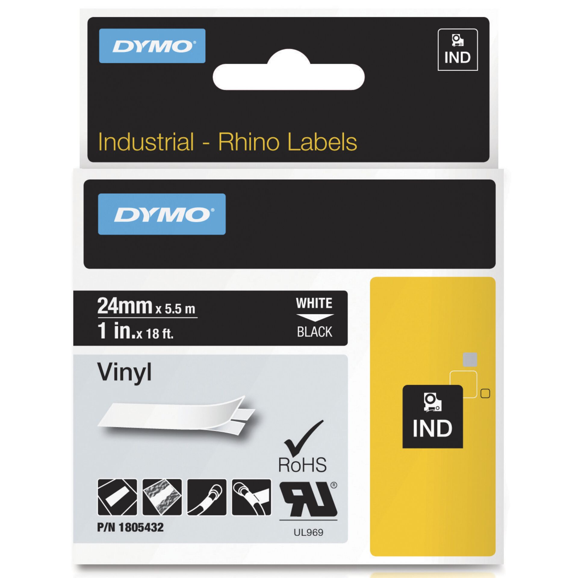 Dymo Rhino 6000+ Vinyl 24 mm x 5,5 m weiß auf schwarz 2