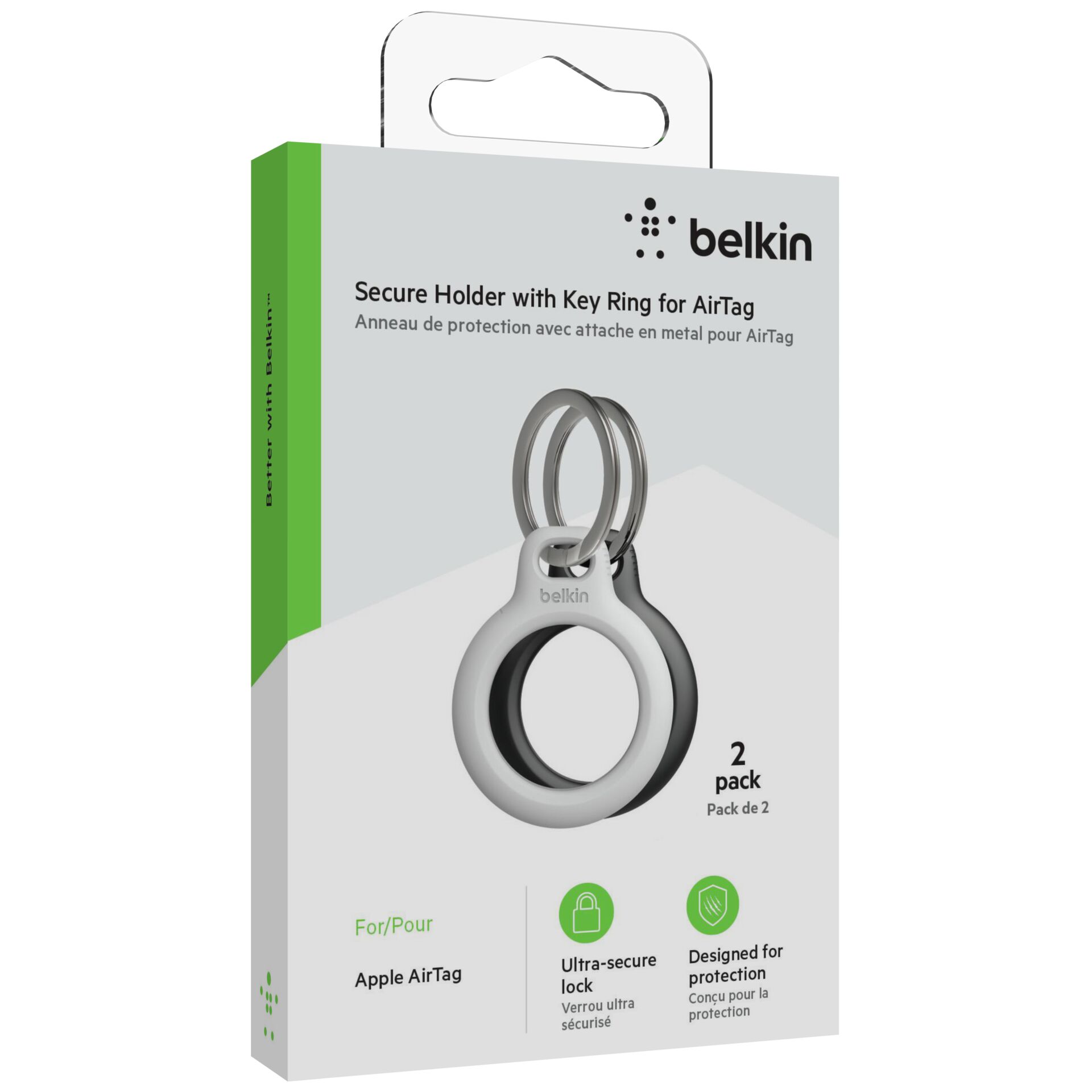 1x2 Belkin Key Ring for Apple AirTag, black/white  MSC002btH