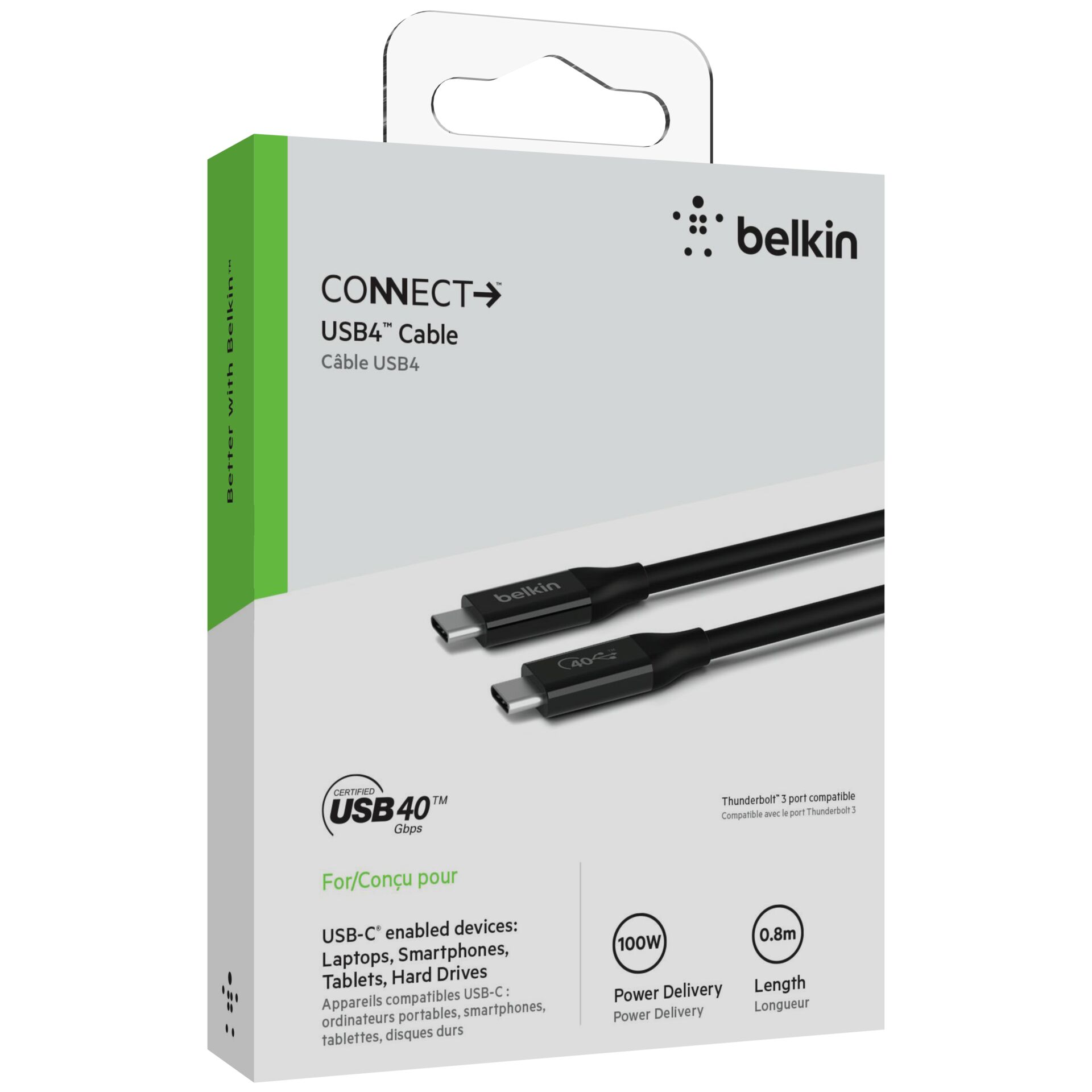 Belkin USB4 Cable USB-C/USB-C 40Gb/s 100W 0,8m   INZ001bt0.8
