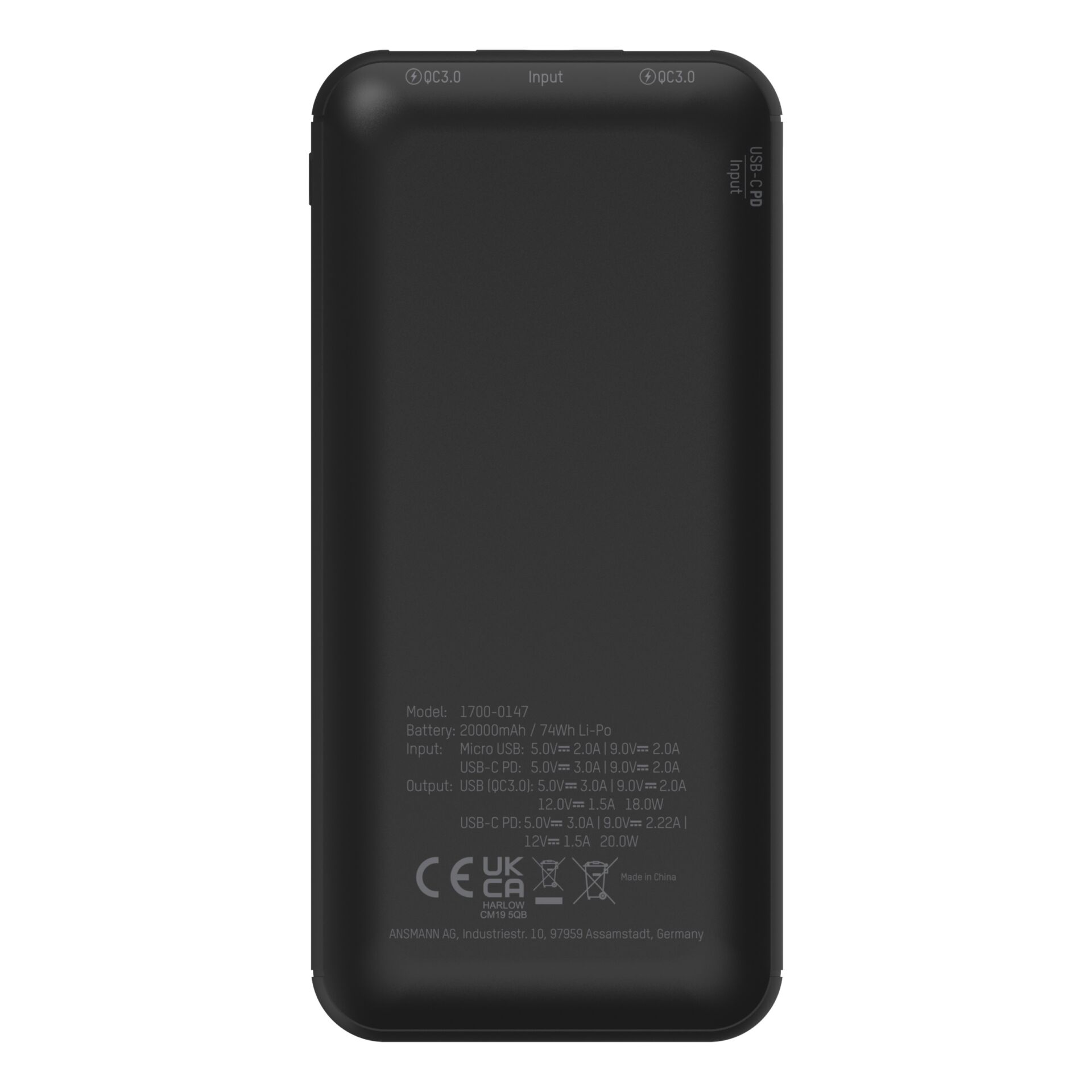 Ansmann Powerbank 20.000 mAh PB320PD USB-C Ein/Ausg.1700-014