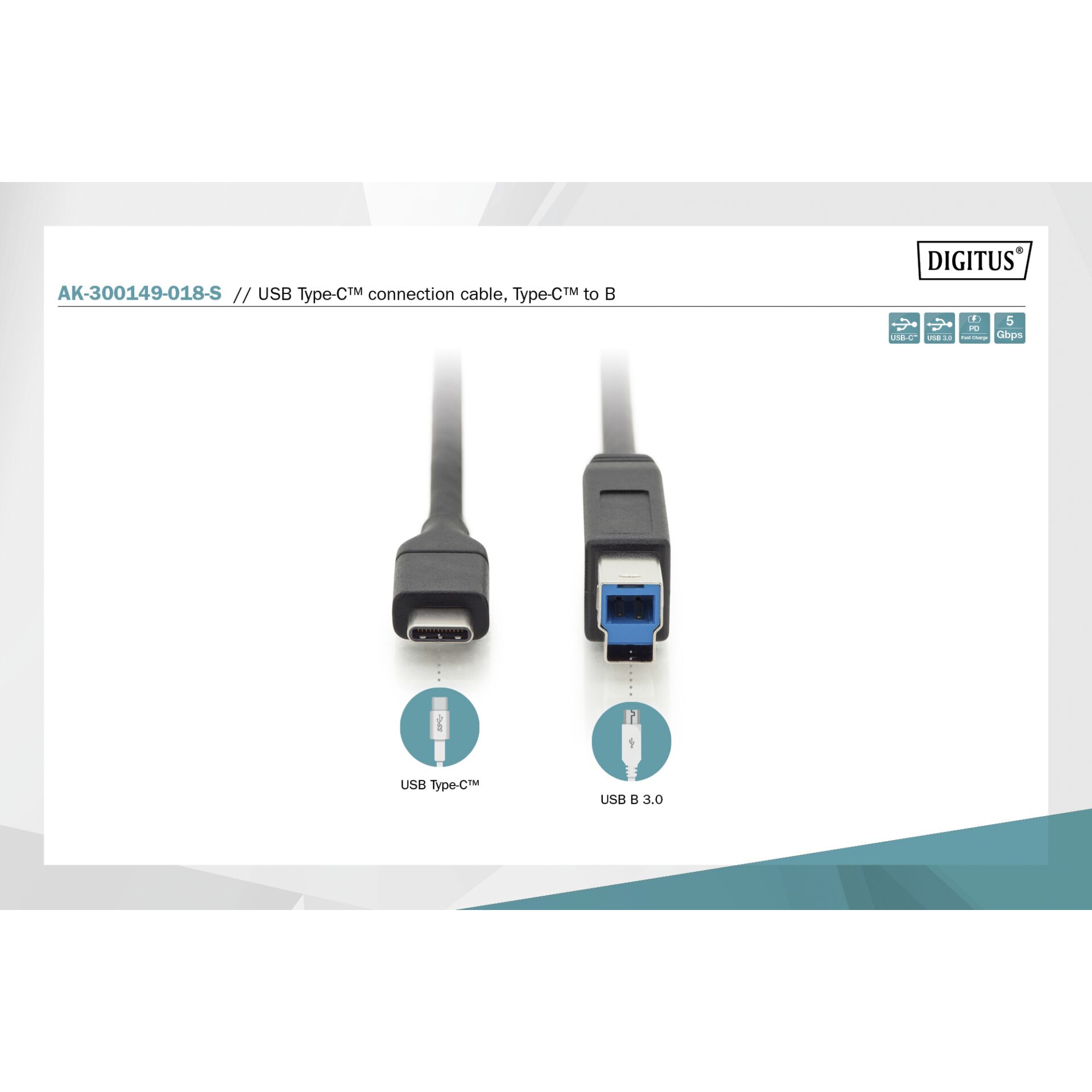 DIGITUS USB Type-C Cable Type-C to B