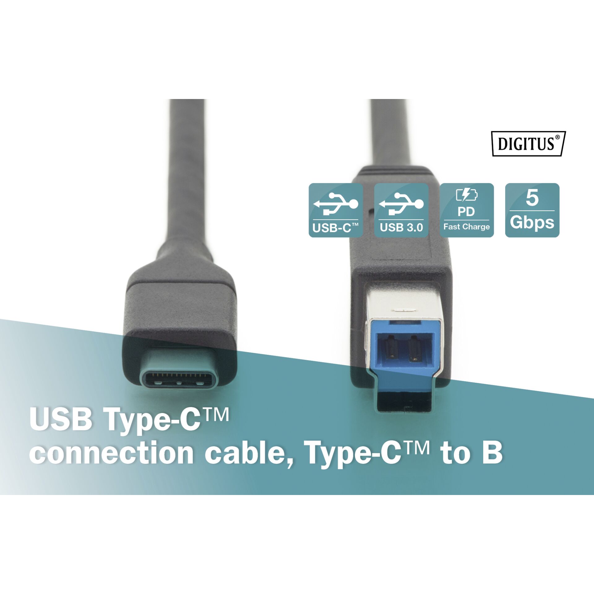 DIGITUS USB Type-C Cable Type-C to B